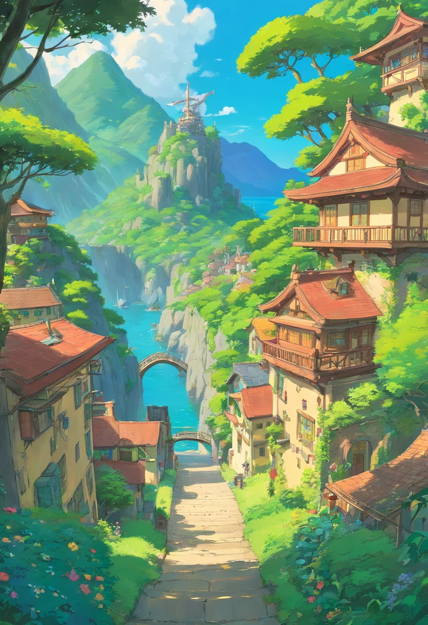 studio ghibli, ghibli style, ghibli art, by hayao miyazaki, landscape of utopia