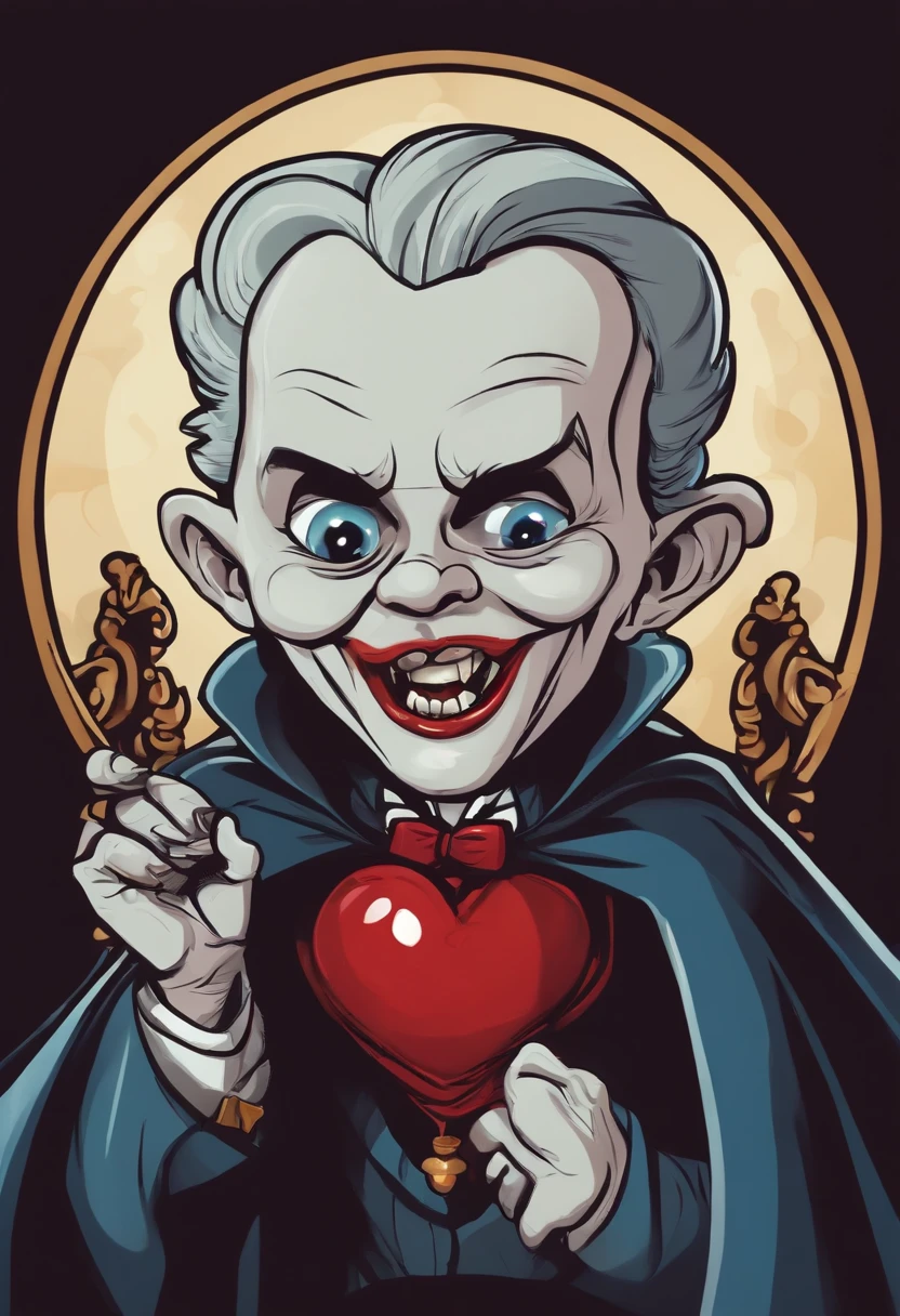 A bad-looking Dracula wearing a 's pacifier. cartoon 4k