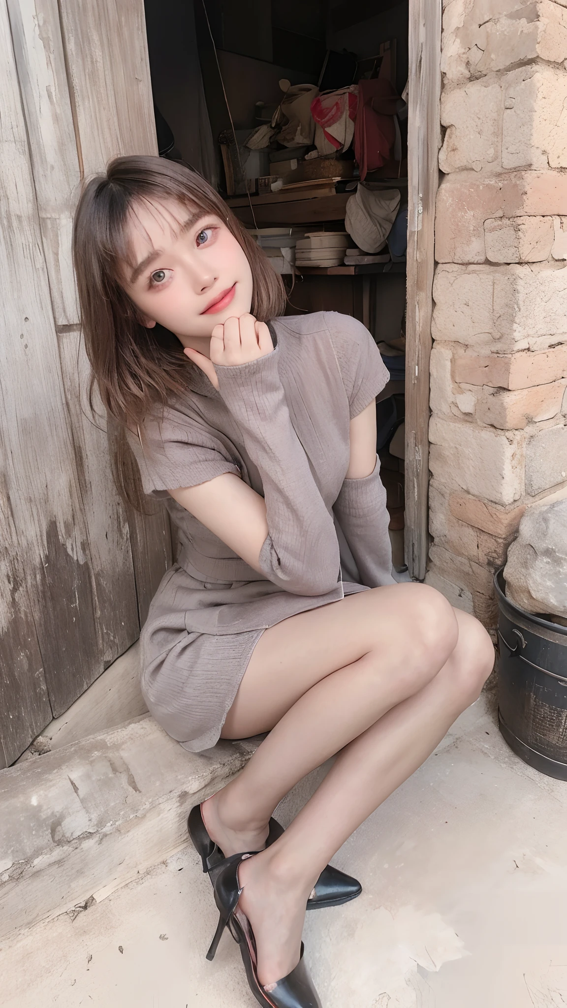 Top quality, Masterpiece, 超高分辨率, (Realistic, : 1.4), Original photo, (True skin texture: 1.3), (filmgrain: 1.3), in a panoramic view, Portrait, Very wide lens, Narrow waist, cowboy lens, (bangs, Inconspicuous, Cold light,) Night, Close-up, Tears, Short hair, neck long, ears sticking out, bangs, Big eyes, Brightly Colored Eyes, In the house, Dust, Tindall effect, (Facial expression), Sitting, (hitting a wall), Crying, Frowning, (Looking down), Nervousness, Tears, smiling happily
one girl, eyes and face with beautiful details, White jabot, pink dark V, Brown eyes,