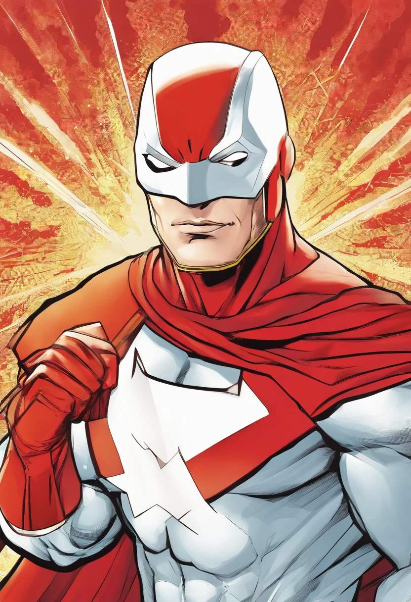 dan mora comic book illustration, hard lines, soft light, African american male in sexy paramedic themed white and red spandex, red cross on chest
