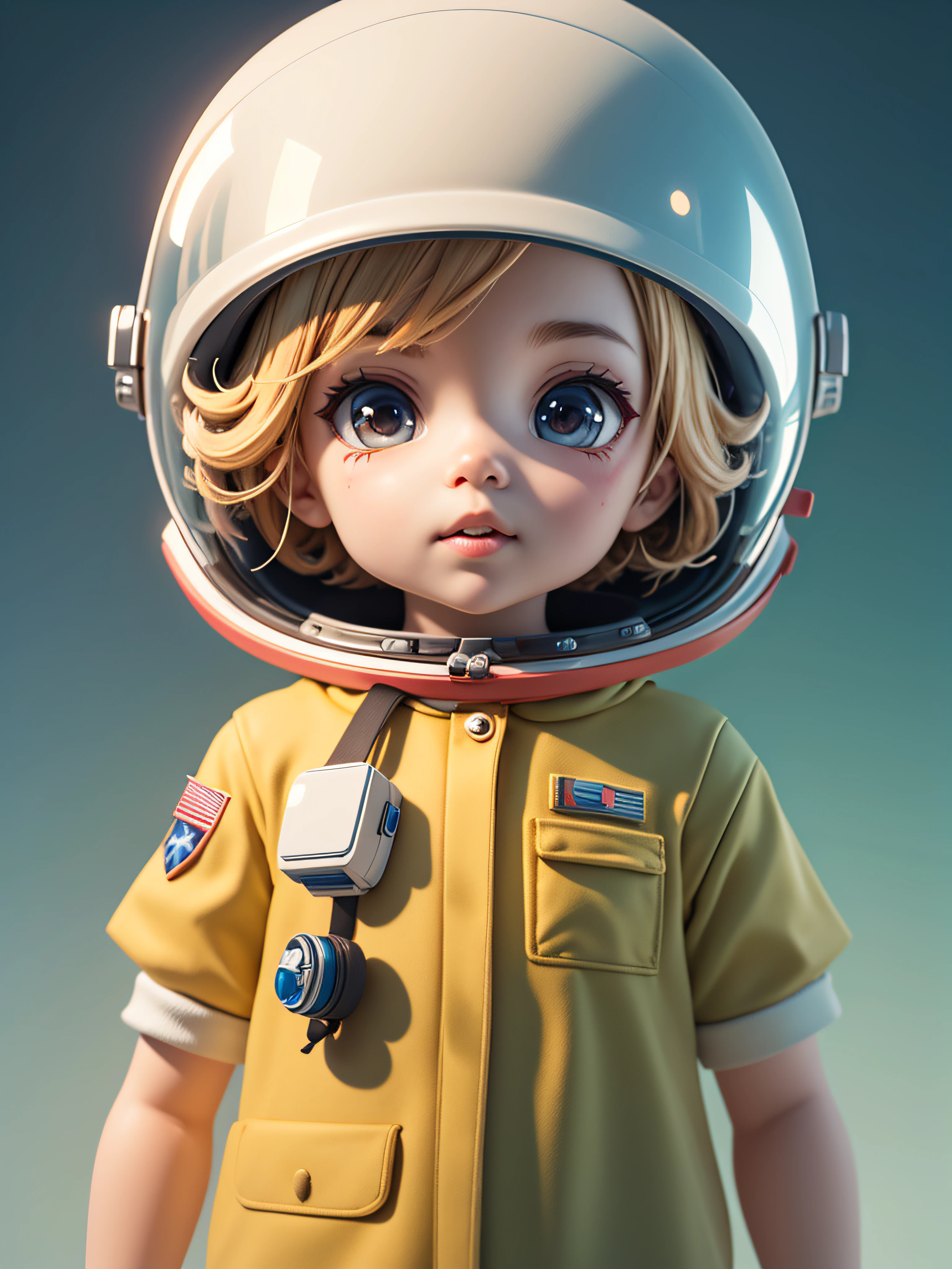 There is a little doll with helmet and helmet, cute 3d rendering, little astronaut looking up, portrait anime space cadet boy, cute 3d anime boy rendering, cute detailed digital art, male explorer mini cute boy, 3d rendering stylized, 3d rendered character art 8k, cute digital painting, anime style 3d, super detailed rendering