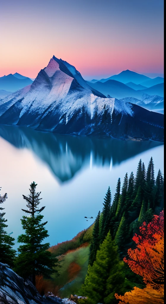 A beautiful Korean mountain and lake, (masterpiece), (portrait), (raw photo), (highly detailed CG unity 8k wallpaper) intricate, sharp focus, dramatic, realistic art