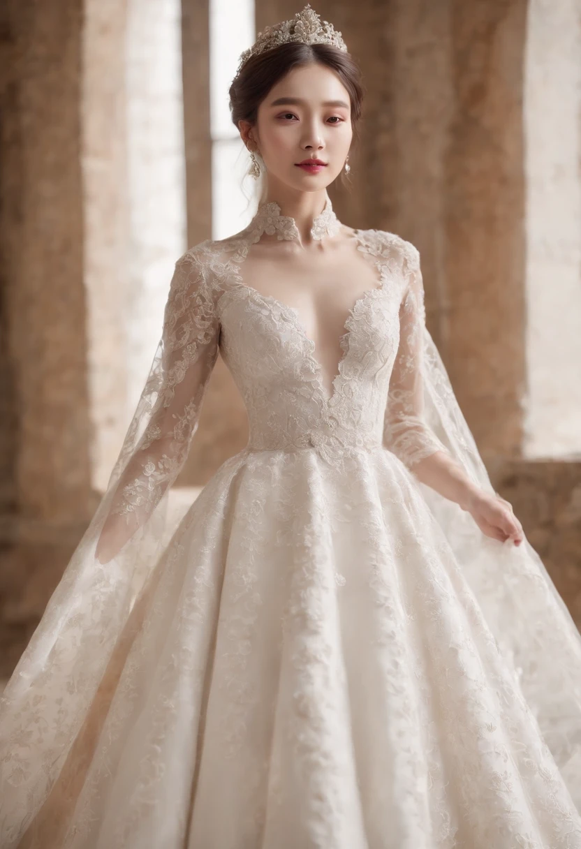 bride and groom posing for a wedding photo in a white dress, Cai Xukun, fantasy long intricate gown, inspired by Liu Haisu, Wedding dress, affable , wenjun lin, yanjun cheng, Ruan Jia and Fenghua Zhong, white regal gown, & jeehyung lee & Phlegm sputum, phlegm, full pose, royal robe, Beautiful and elegant