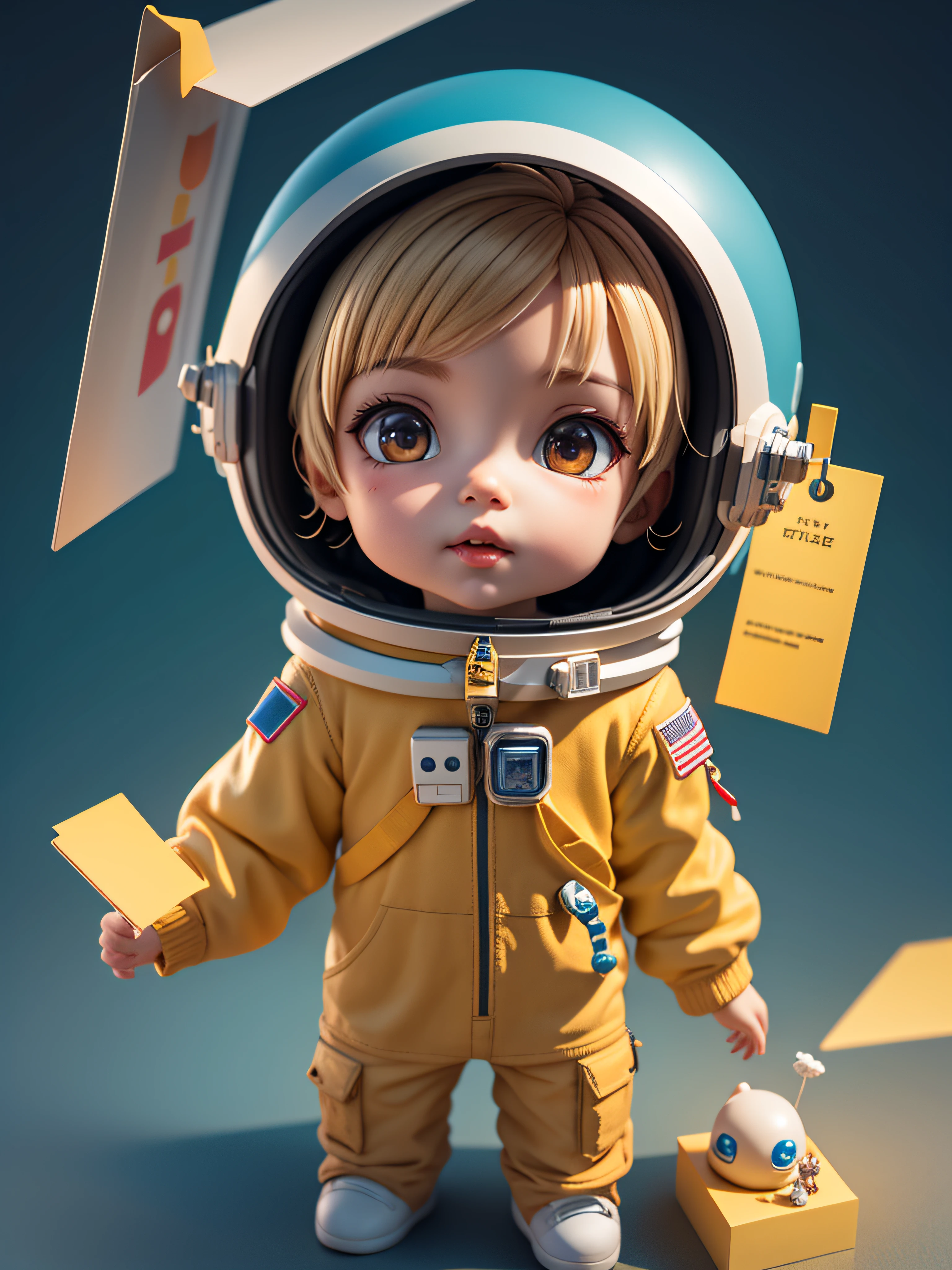 There is a little doll with helmet and helmet, cute 3d rendering, little astronaut looking up, portrait anime space cadet boy, cute 3d anime boy rendering, cute detailed digital art, male explorer mini cute boy, 3d rendering stylized, 3d rendered character art 8k, cute digital painting, anime style 3d, super detailed rendering