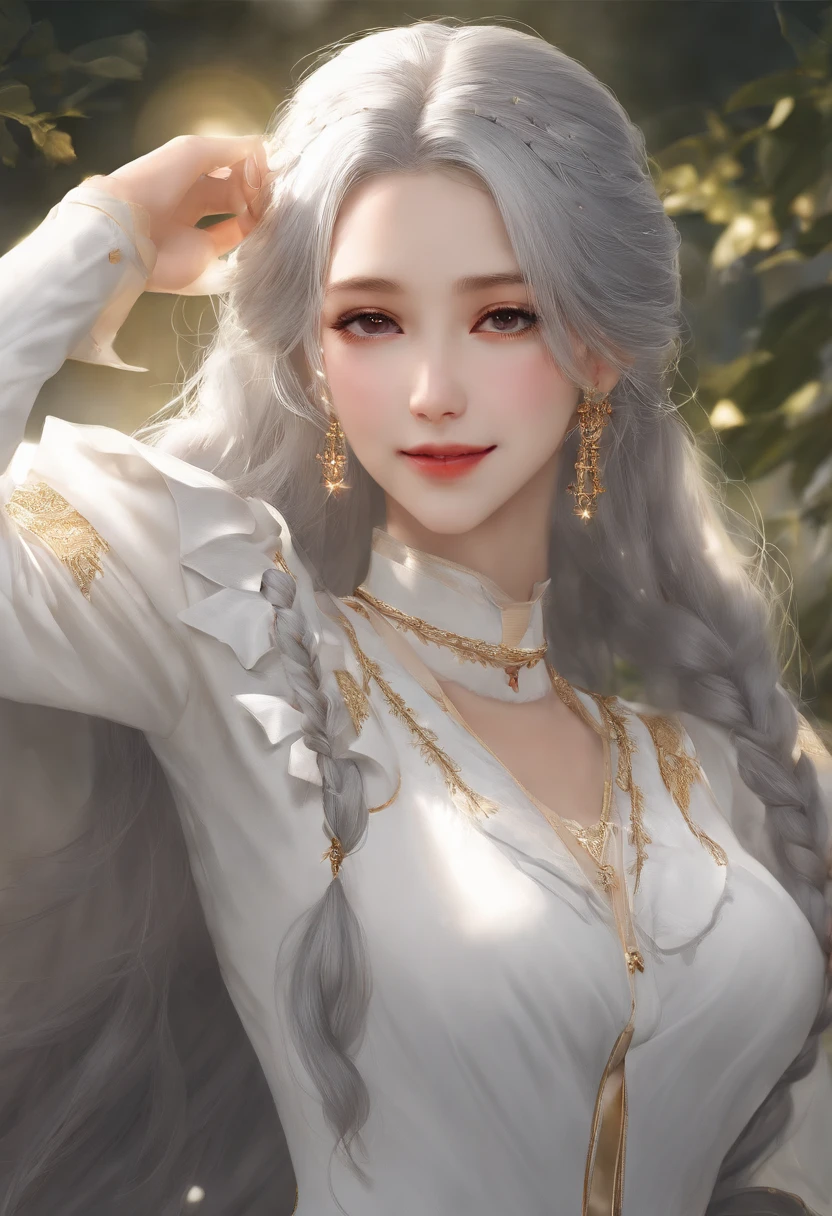 MKSKS style, 1girll, Cute, Surrounded by yellow lights, Gold eyes, White hair, Black background, closeup cleavage, no smile, Masterpiece, Ultra detailed