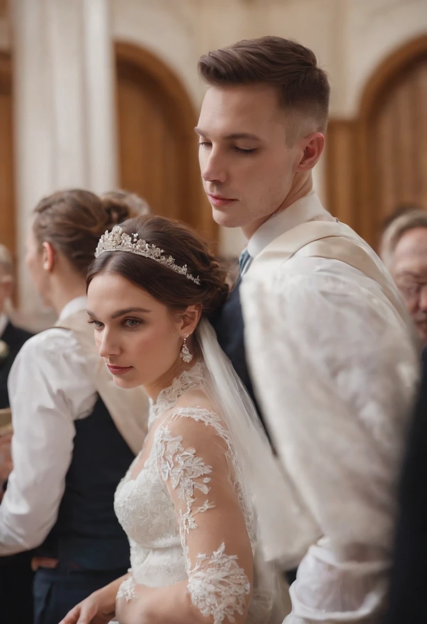 A breathtaking artistic photograph of a civil wedding ceremony at the courthouse, ultra reality high quality, wide shot, bride,upper body