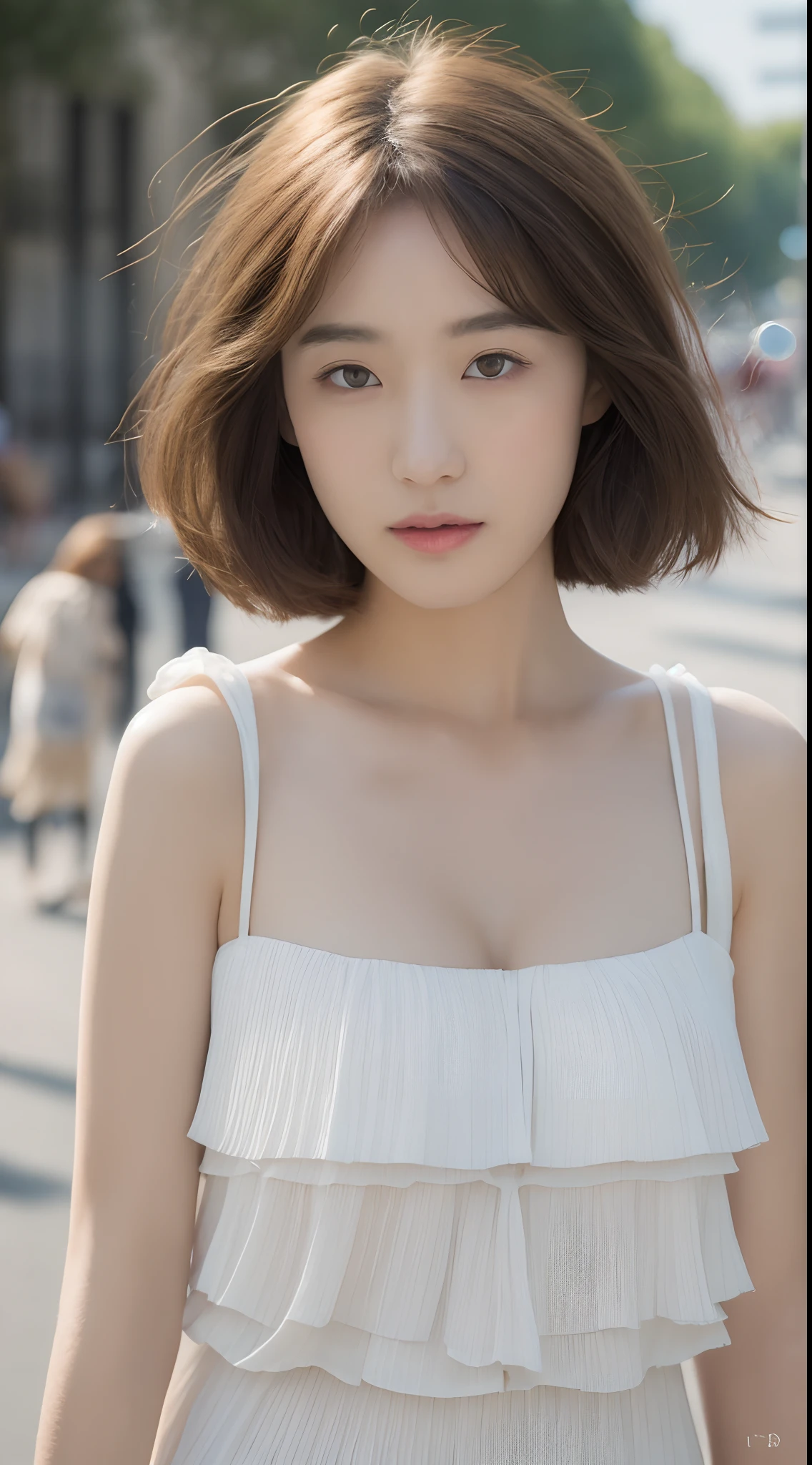 ((top-quality、8K、​masterpiece:1.3))、focus:1.2、Perfect Body Beauty:1.4、s ass:1.2、((Layered Haircut、breastsout:1.2))、(street:1.3)、Bandeau Dress:1.1、Highly detailed facial and skin texture、Delicat eyes、二重まぶた、Whitened skin、length hair