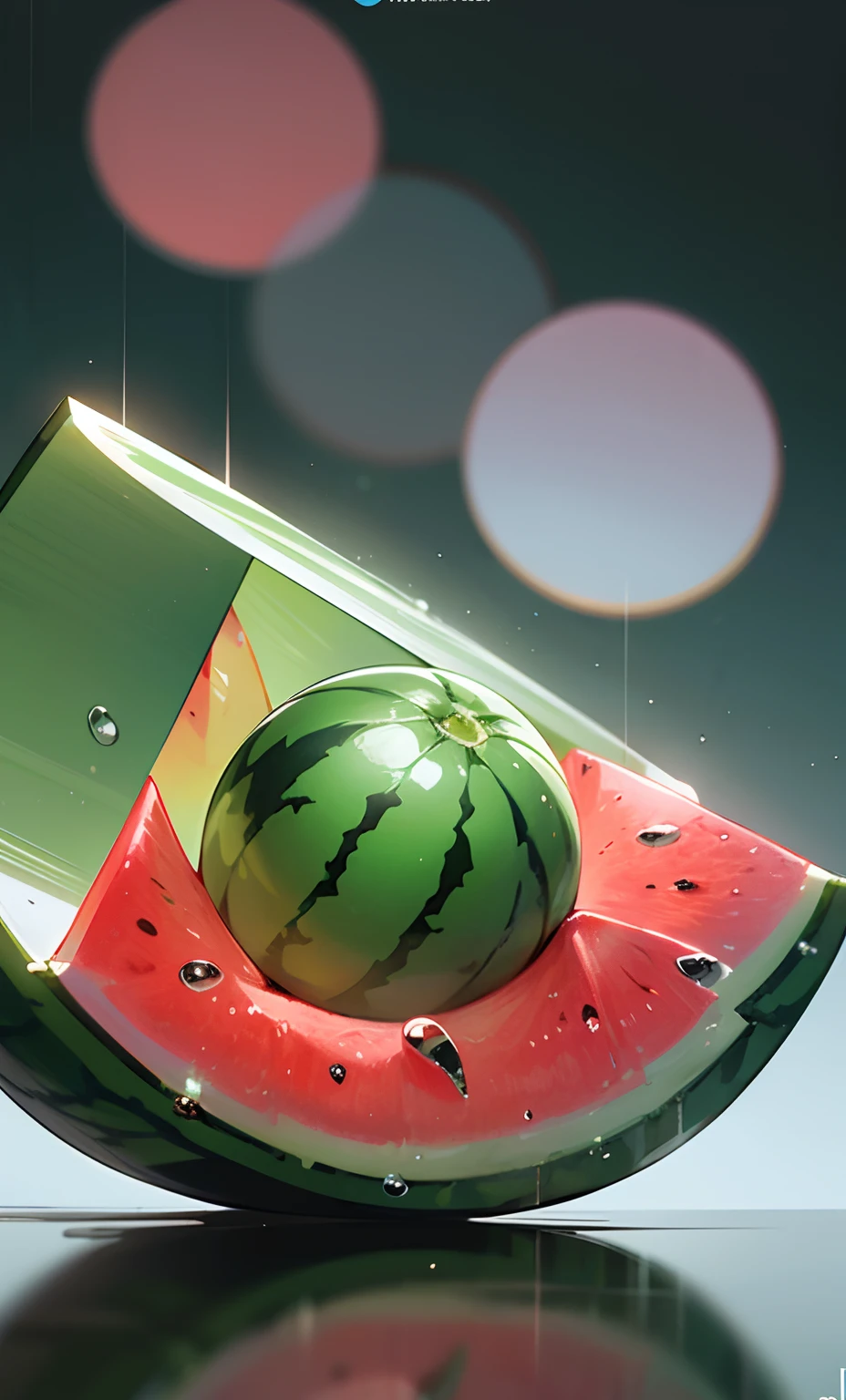 Wallpapers, poster, Drinks, Ice Cubes, Watermelon, Tropical Plants, Hot Weather, HD Detail, Moist Watermark, Ultra Detail, Movie, Hyper Realism, Soft Light, Deep Focus Bokeh, Ray Tracing, Diffuse (Ultrafine Glass Reflection) and surrealism --niji 5