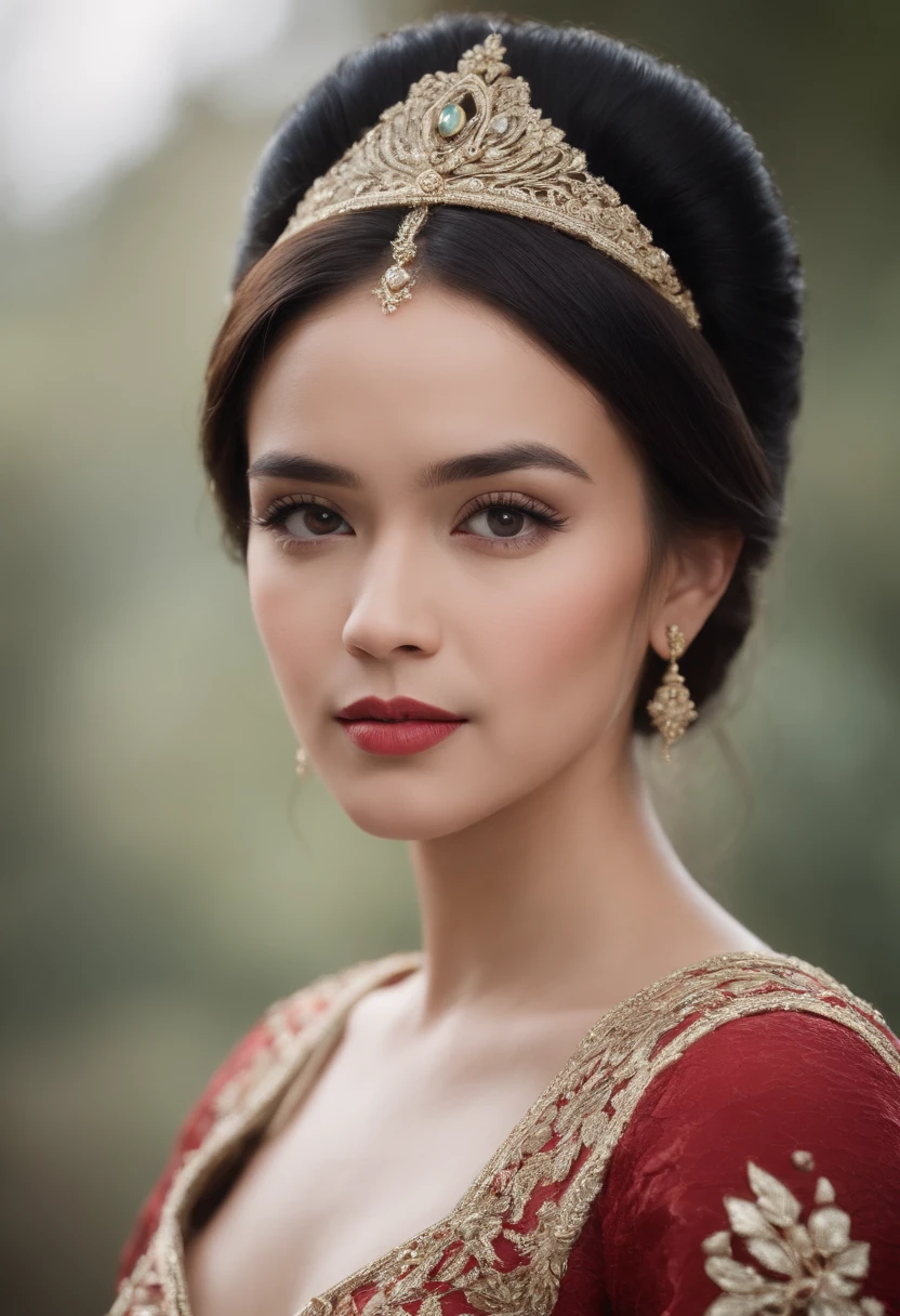 realistic potrait princess, wearing indonesia royal dress, black hair