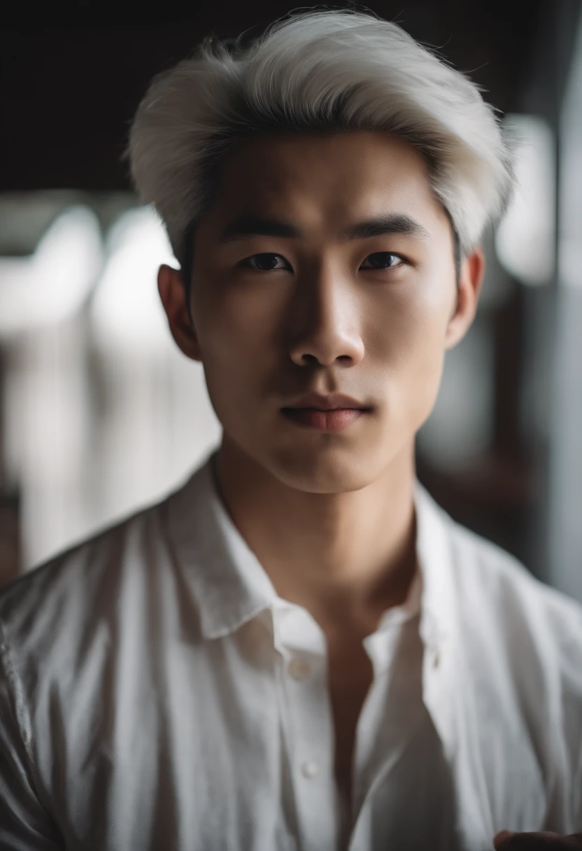 Portrait of a young asian male , 20 years old, white hair