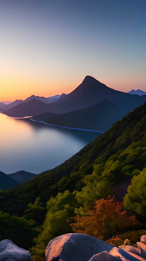 A beautiful Korean mountain and lake, (masterpiece), (portrait), (raw photo), (highly detailed CG unity 8k wallpaper) intricate, sharp focus, dramatic, realistic art