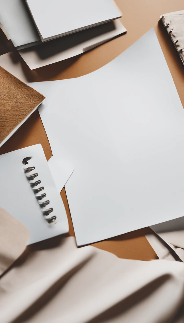 A blank piece of paper,Placed on the table,Top-down perspective,There are a few photos next to it,The desktop is clean,No other debris,Bright style,Simple