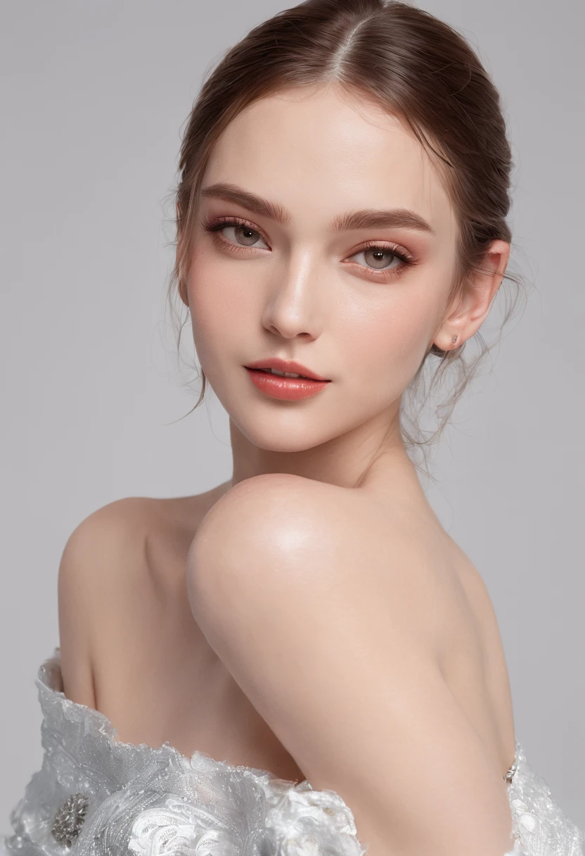 1girll, offshoulder, Light smile, Shiny skin, Best quality, Masterpiece, (Photorealistic:1.4)