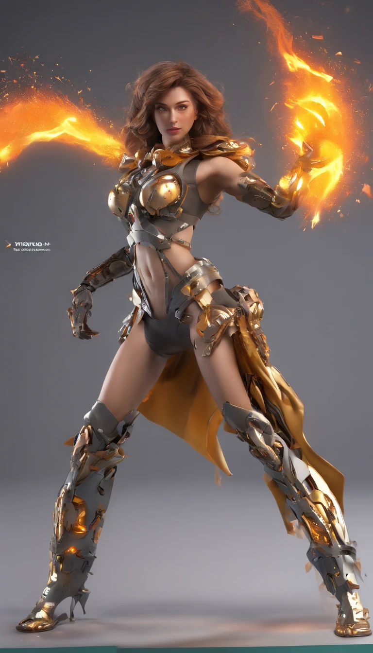 Incredibly strong muscular woman, Fire effect super long hair dragged on the ground, Exquisite and perfect facial features, Huge size, Broad muscular shoulders, huge boob, Protruding abdominal muscles, Especially the huge buttocks, Super thick muscle legs, Two-meter-long legs, Wide crotch,Exaggerated body proportions, Cool combat boots, The rump has nine long dragon tails, Gorgeous high heels,Bare skin clothing, Full body photo from head to toe, Light particles, Ultra HD 4K, Ultra-detailed, Realistic:1.37, Vivid colors, Studio lighting, Physically-based rendering, Extreme detail description