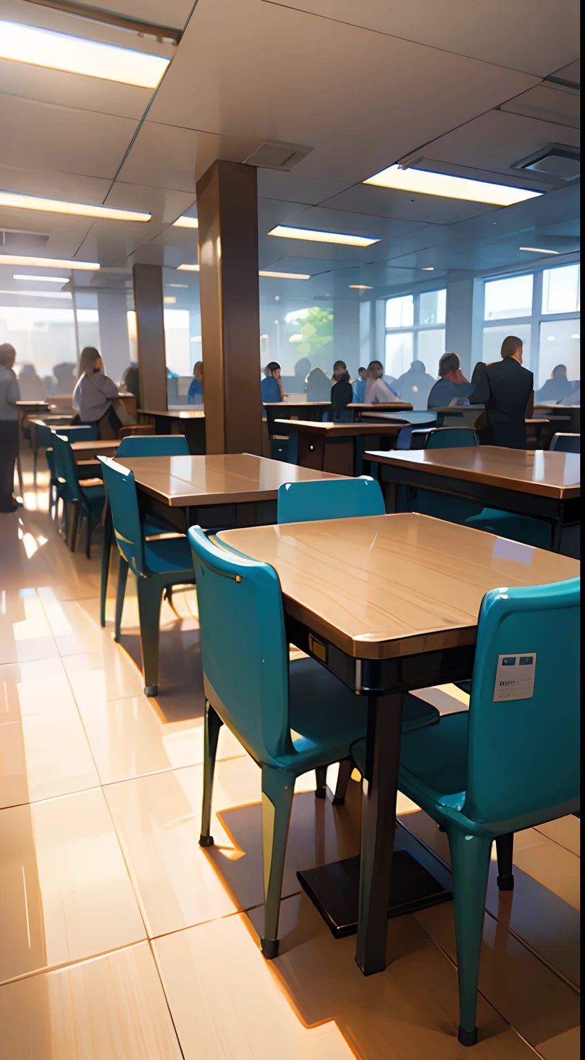 canteen background, crowded students, food stalls, food, table and chair, detailed interior, extremely detailed, best graphics, 8k, ultrasharp, masterpiece