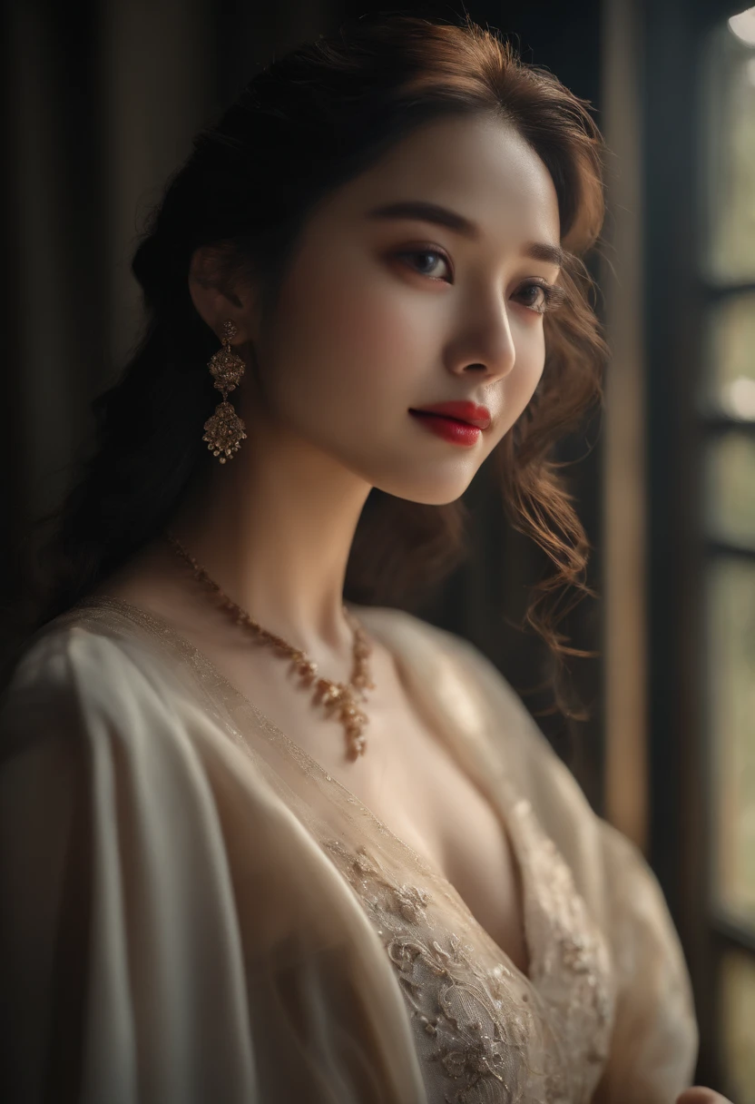 South Korean beauties，Hot figure，Get people's blood pumping，Rounded chest，Covered with transparent tulle，There are no underwear looms