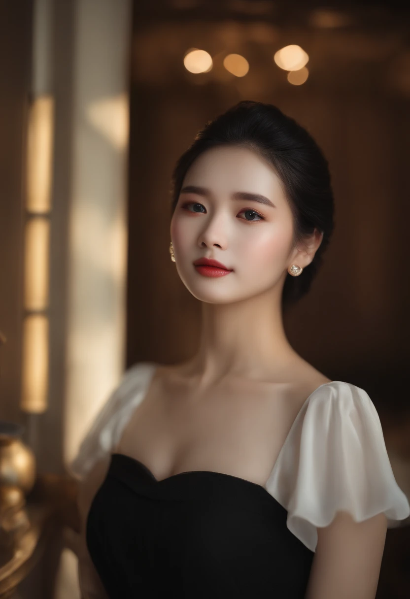 8K, Best quality, Masterpiece, 超高分辨率, (Realism: 1.4), Original photo, (Realistic skin texture: 1.3), (filmgrain: 1.3), (Selfie angle), 1 girl, Beautiful Eyes and Face Details, Masterpiece, Best quality, Close-up, Upper body, looking at viewert