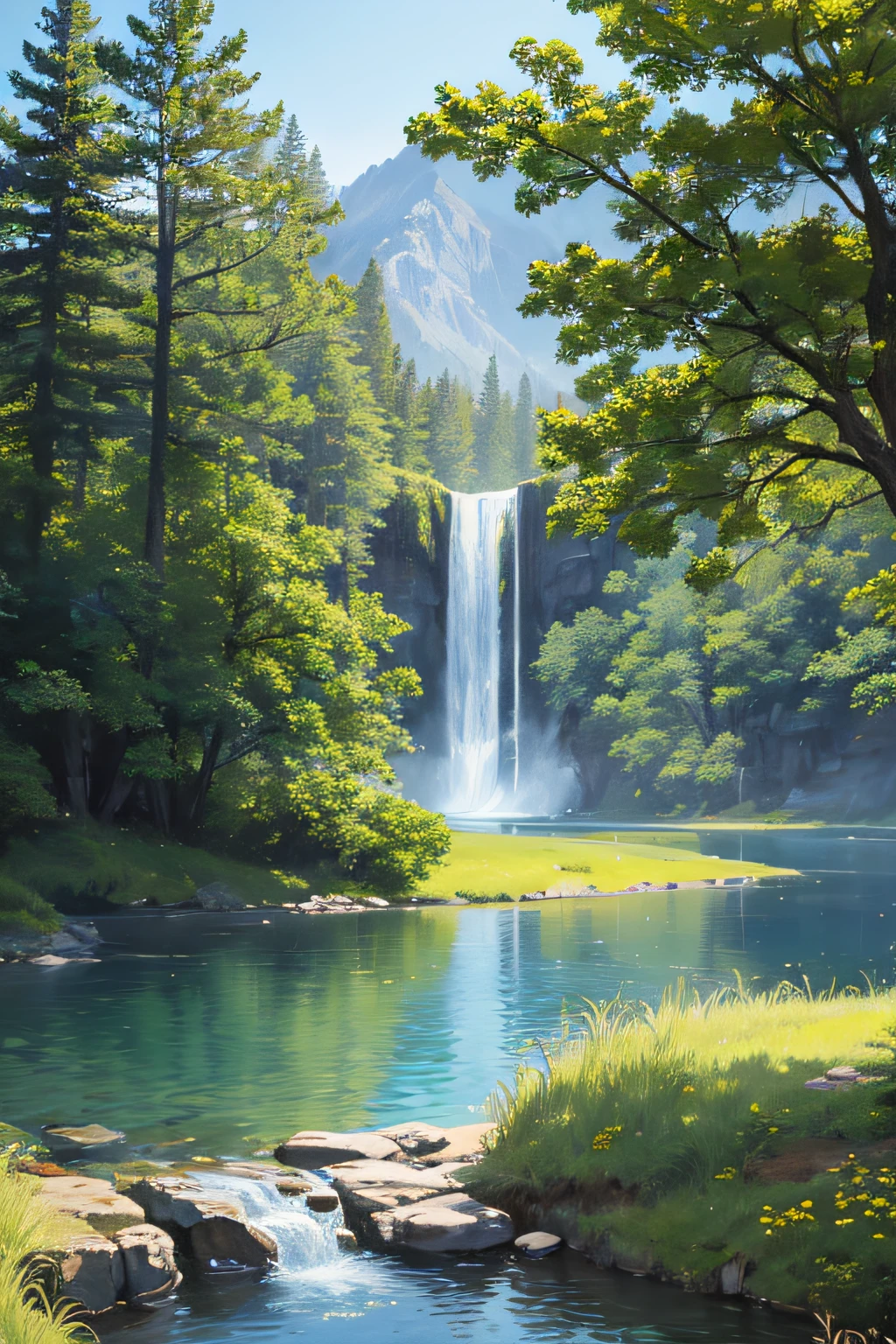 best quality, 4k, highres, ultra-detailed, lake, rich colors, soft lighting
