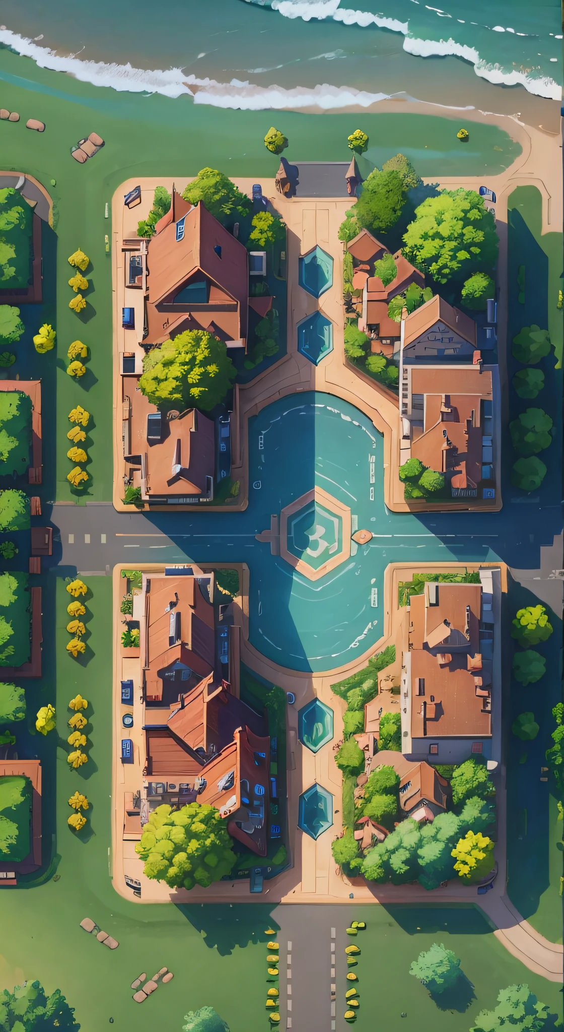 Line style Two-dimensional town City top view Small fresh Hearthstone style