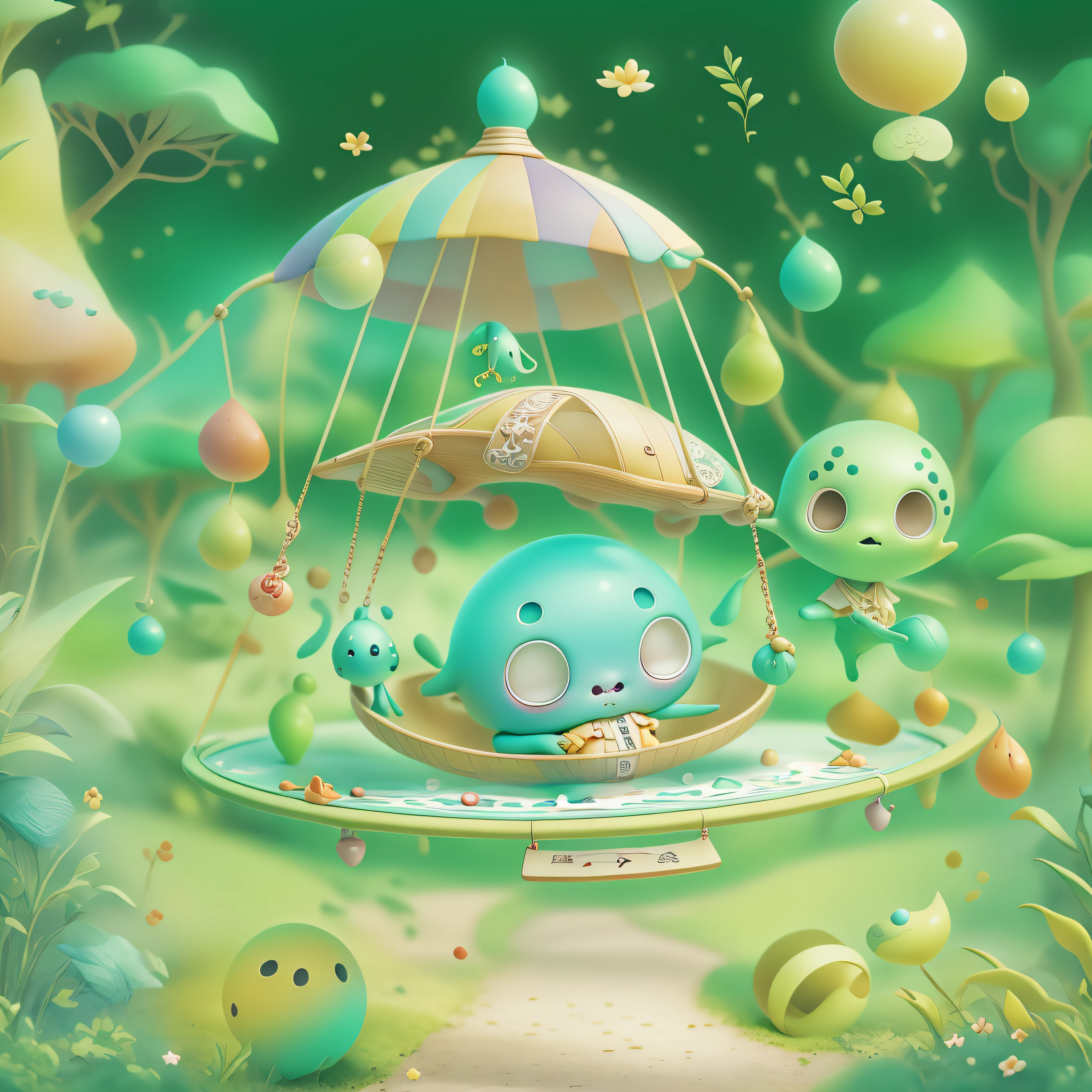 Cute alien, regatta, Bermuda、wondrous、special、Playing in the park、slide、swing、Background with(a park)