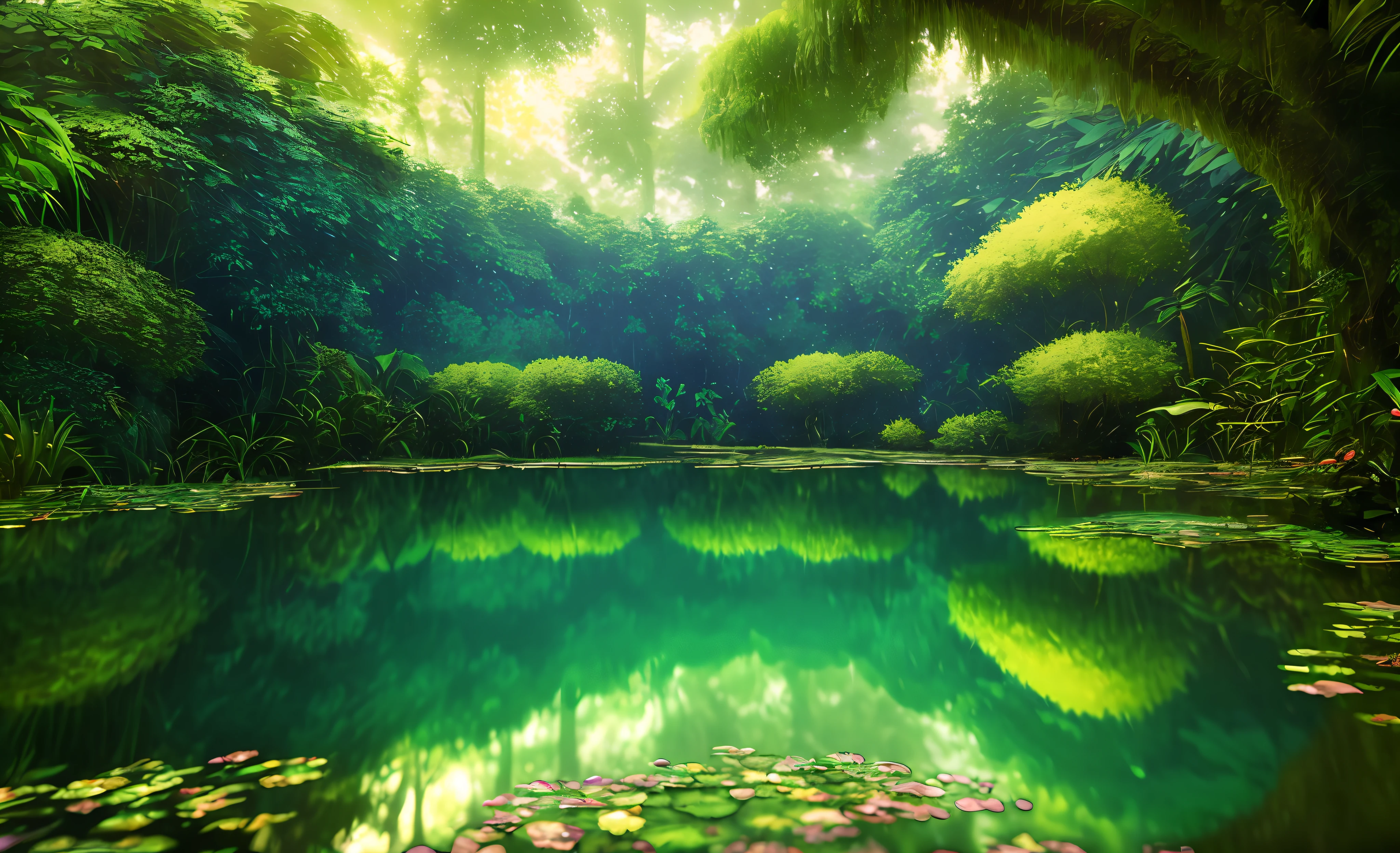 Style, ChromaV5, nvinkpunk, (8k extremely detailed CG unit wallpaper), A landscape of a rainforest, lens reflection, award-winning photography, Chromatic aberration, Detailed, HDR, Bloom, style of Monet, Pissarro and Sisley, trend in ArtStation, trends in CGSociety, midjourney art