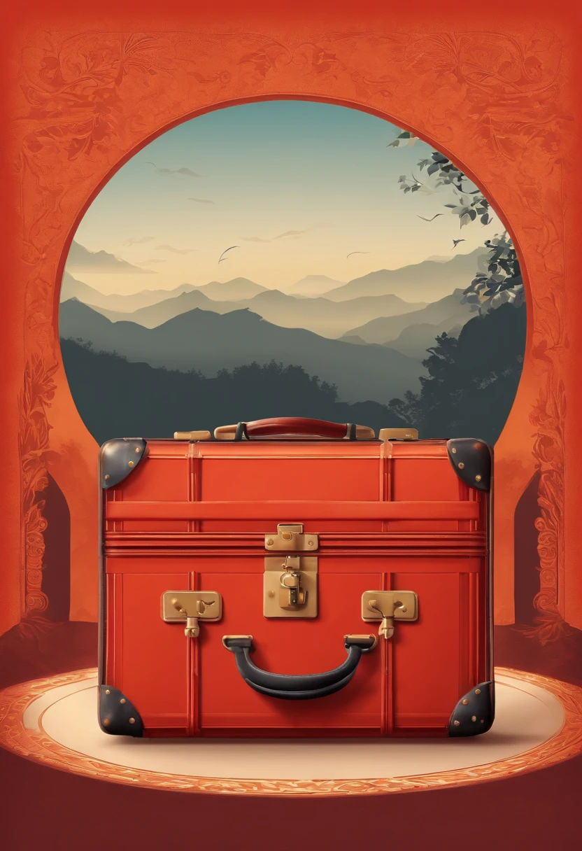 Red mini suitcase,Orange background,Elements are lively