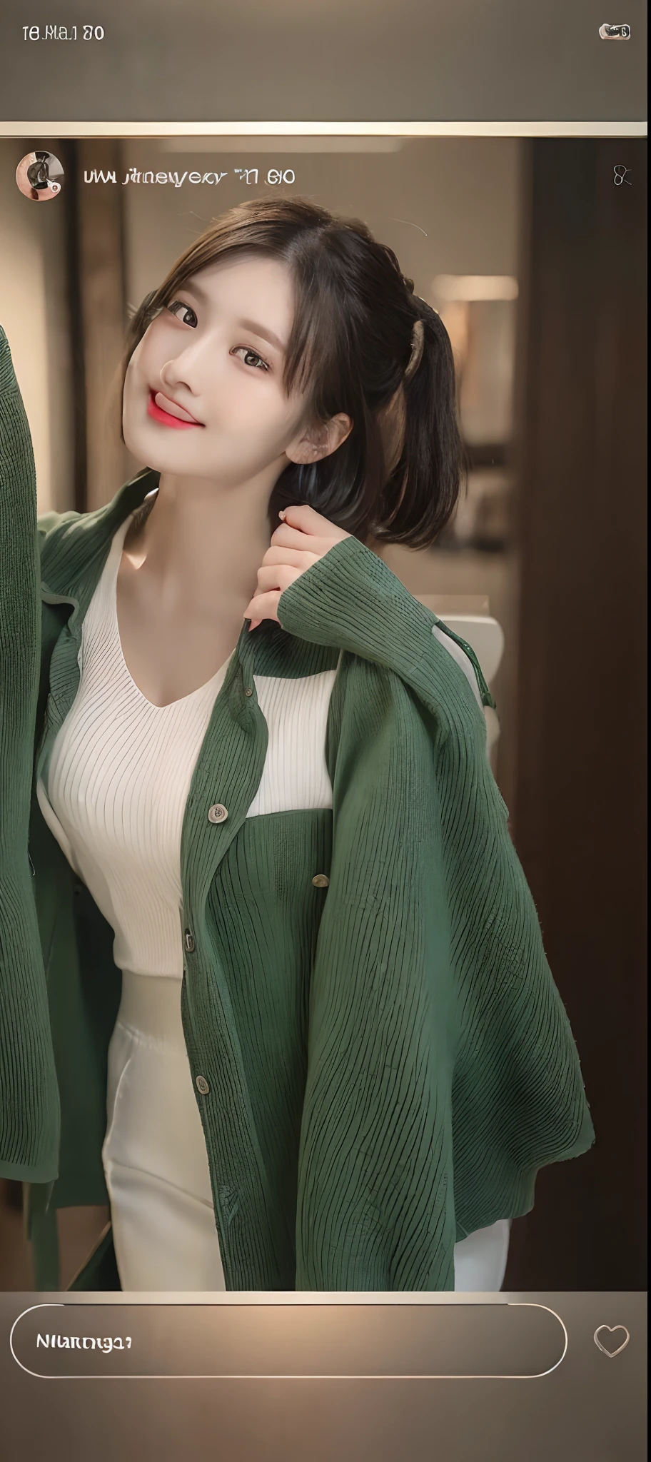 ((Best quality, 8k, Masterpiece :1.3)), 1girl, Pretty woman with slender abs :1.3, (Medium-short hair, Huge breasts :1.2), Cardigan :1.1, Ultra-detailed face, Detailed eyes, Double eyelid
