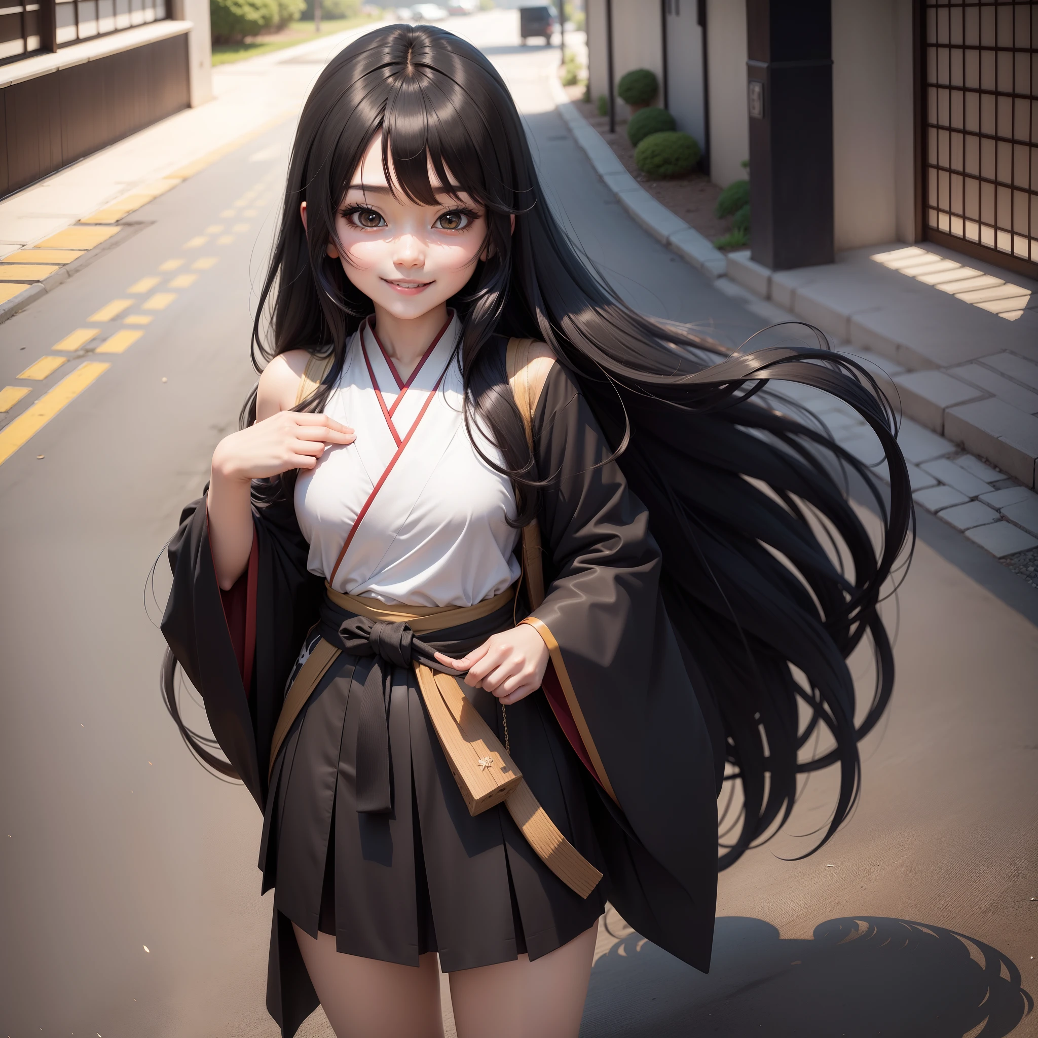 cute anime girl, black long hair, japanese, smile