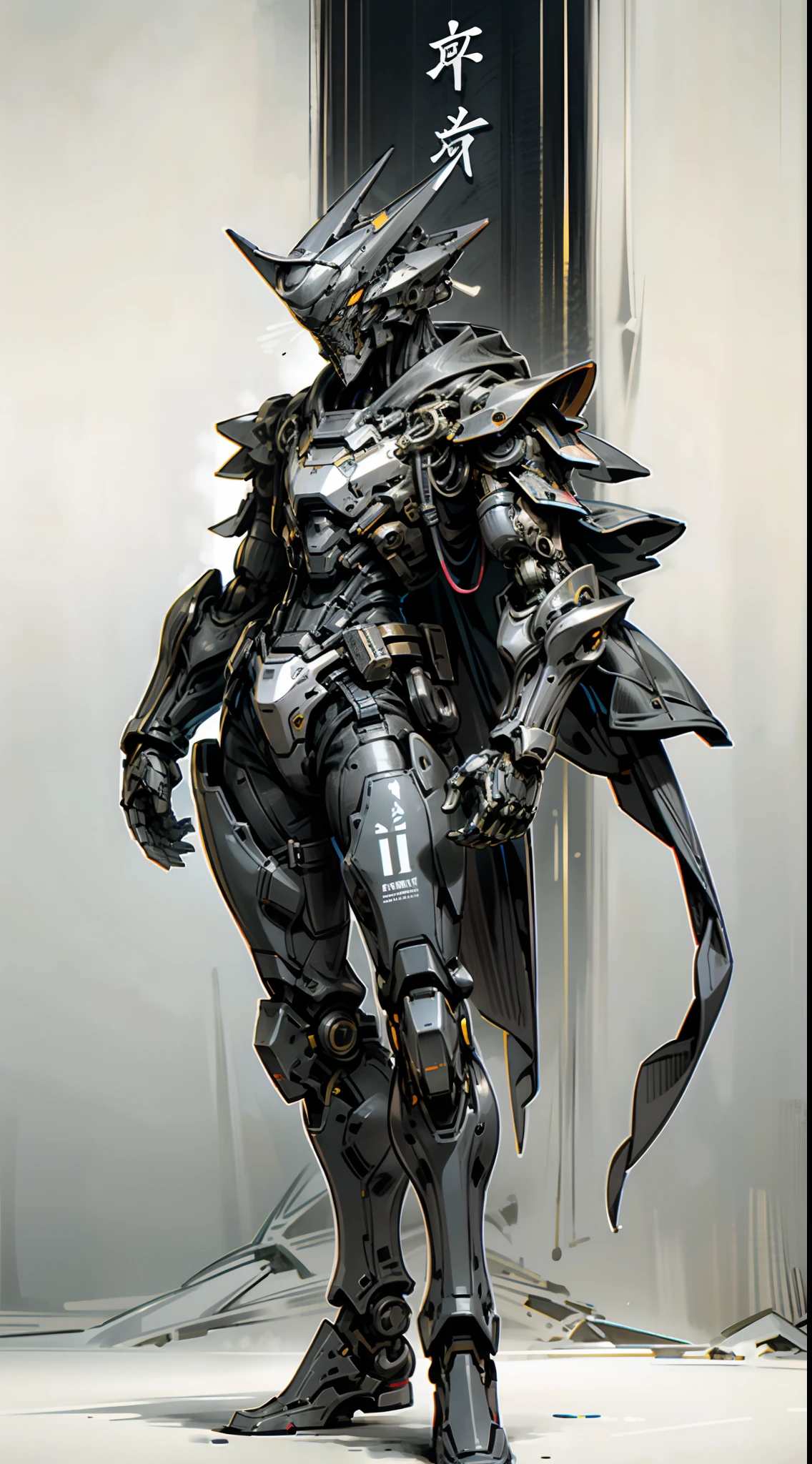 Dark_Fantasy,Cyberpunk,1manMechanical marvel,Robotic presence,Cybernetic guardian, samurai mechanical armour, katana on the waist, absolutely stunning art,wearing a black cloak, highest quality art, highest resolution, hyper detailed,black and red, futuristic, samurai robot, atmospheric,8k,64k, HD, unparalleled masterpiece, dynamic lighting, cinematic, epic