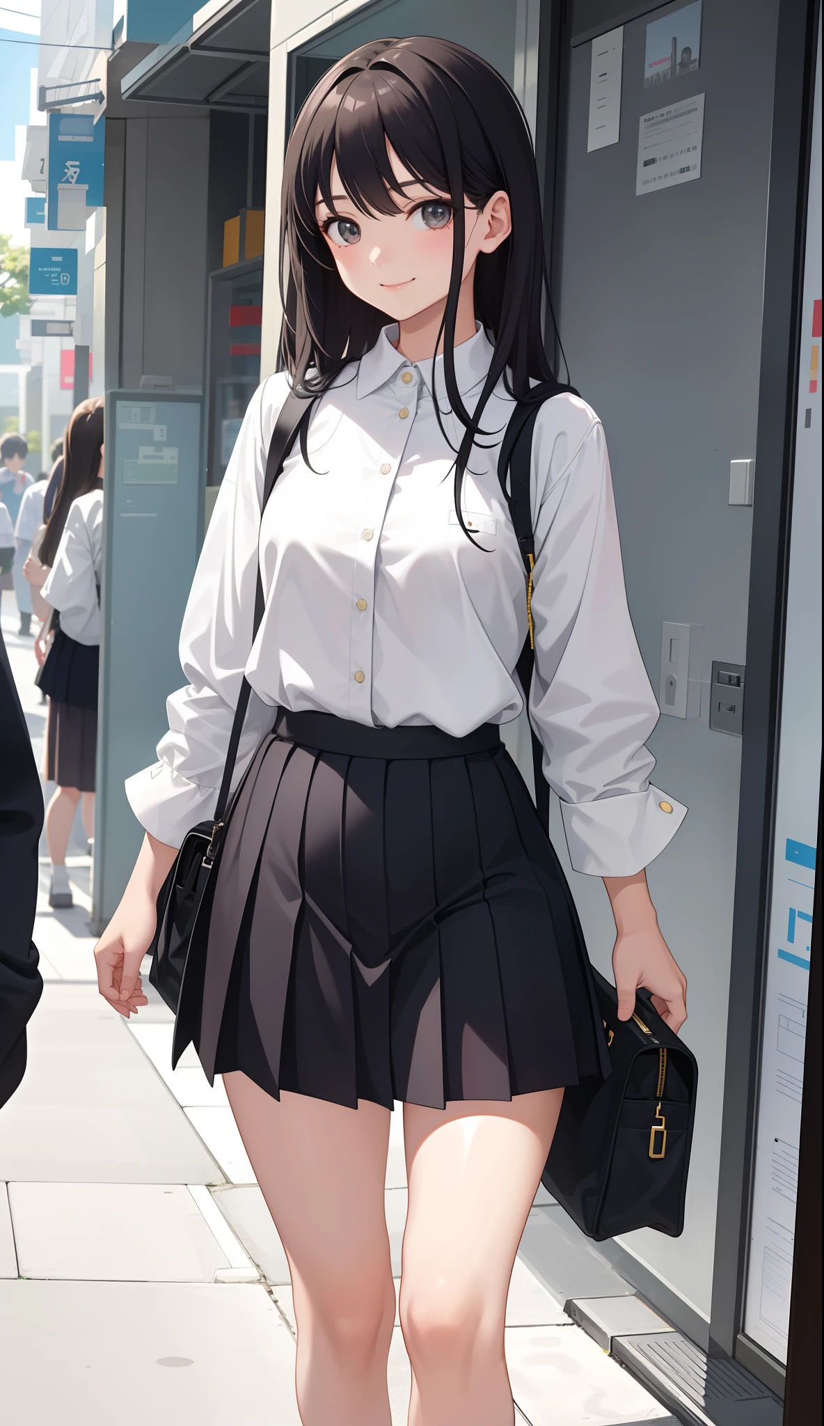 1girl in、AS-Adult、A smile、The shirt、skirt by the、(small tits)、Walking with a thigh、Upper body portrait、