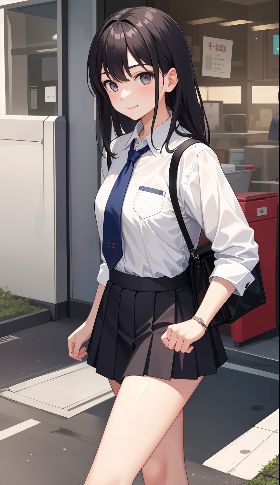 1girl in、AS-Adult、A smile、The shirt、skirt by the、(small tits)、Walking with a thigh、Upper body portrait、