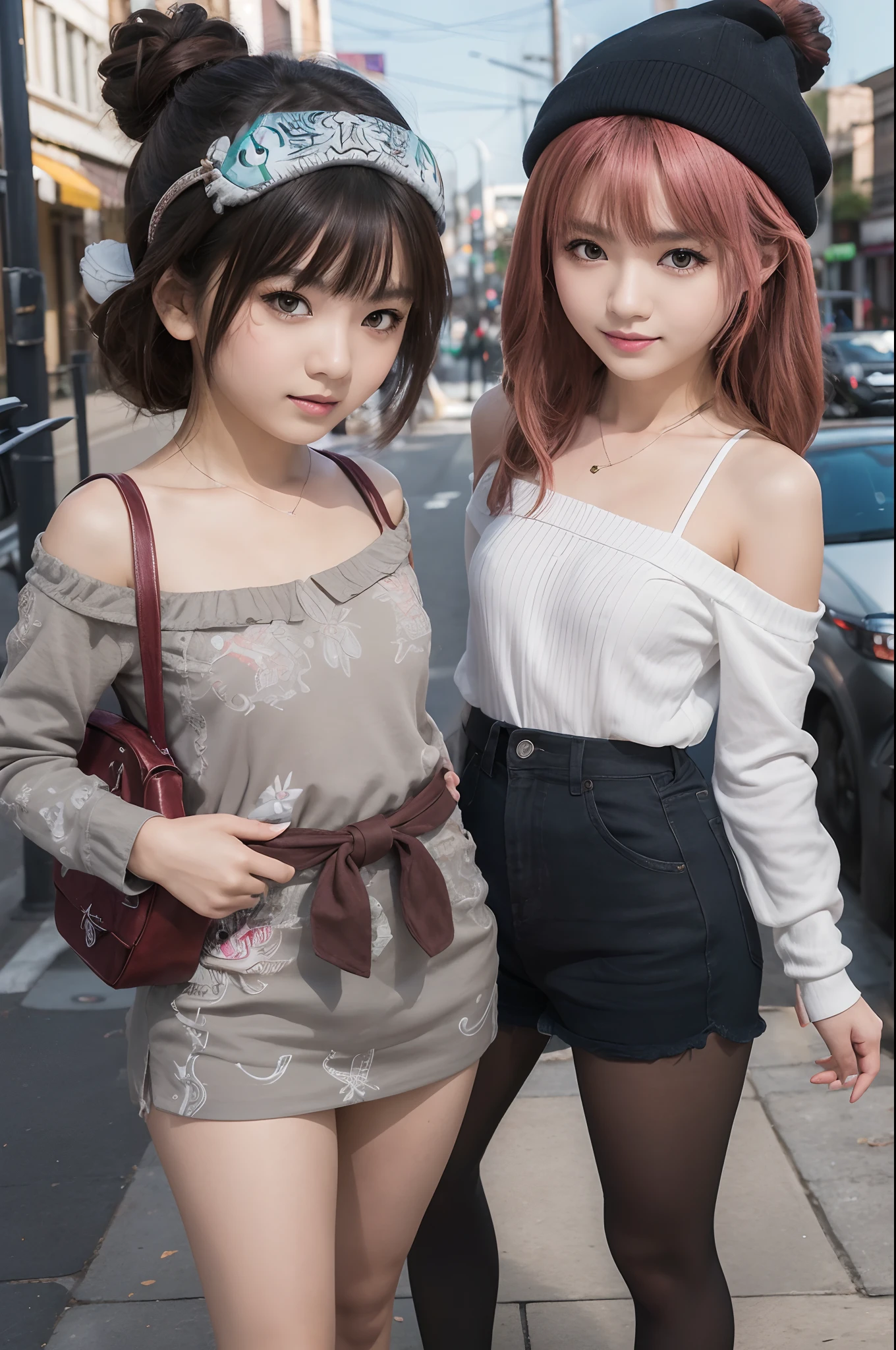 2 girls,duo,white color,((alebrijes art style)),Sony Alpha 1,Sony FE 16-35mm f/2.8 GM,ulzzang-6500-v1.1,sharp focus,highly detailed,rich colors,vibrant colors,trend on Artstation,4k,xxmix girls,leering,