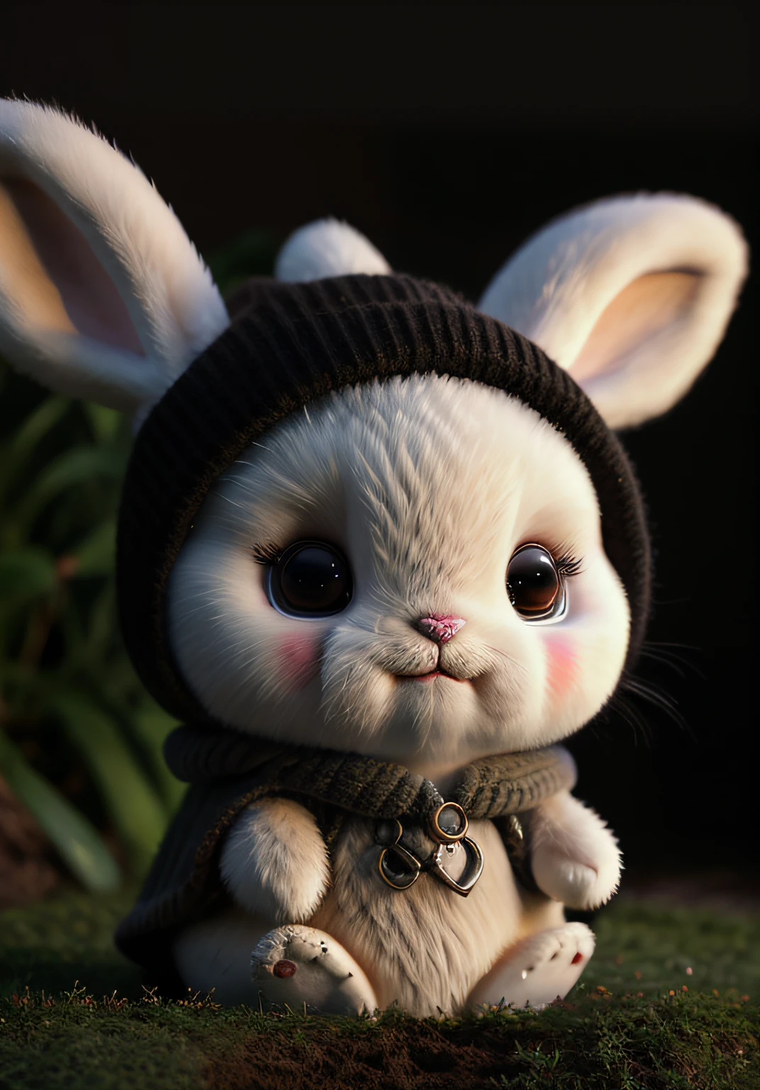 bunny, blur, bunny, flower, nature, no_humans, depth of field, to8contrast style, DARK_Glam, wearing DRK_Glam, deep shadows, (dark: 1.4), (8k, RAW photo, best quality, masterpiece: 1.2)