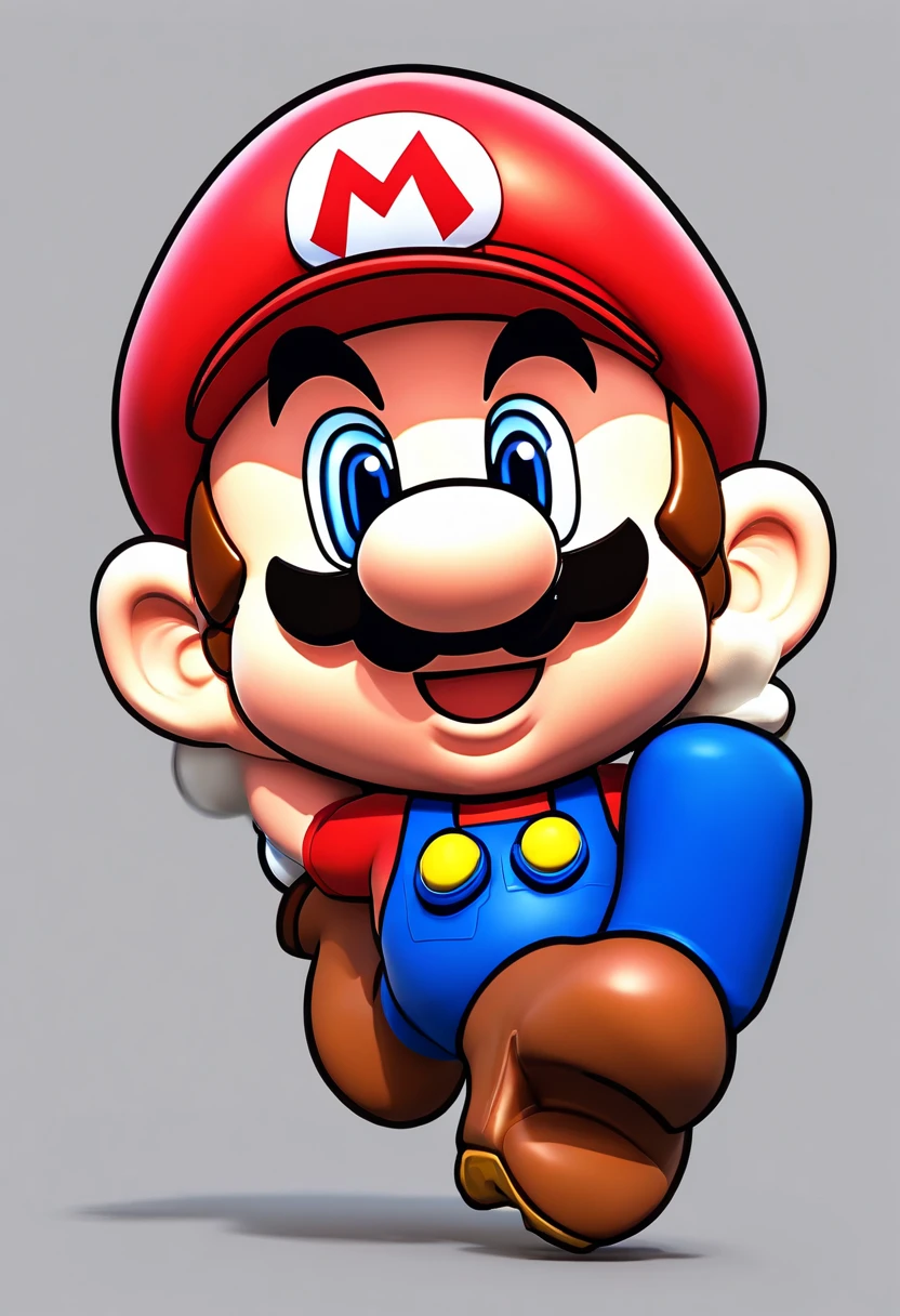 (Mario), character design, Nintendo Super Mario, (blue eyes, red hat, red suit, blue suspenders, white gloves) super cute blind box style, holding a yellow watermelon, chibi, full body, exaggerated expressions and actions, clean background, bright iridescent highlights, studio lighting, atmospheric lighting, exquisitely textured, high detail, high resolution, c4d, 3D, Blender, 8k, best quality, ultra high resolution