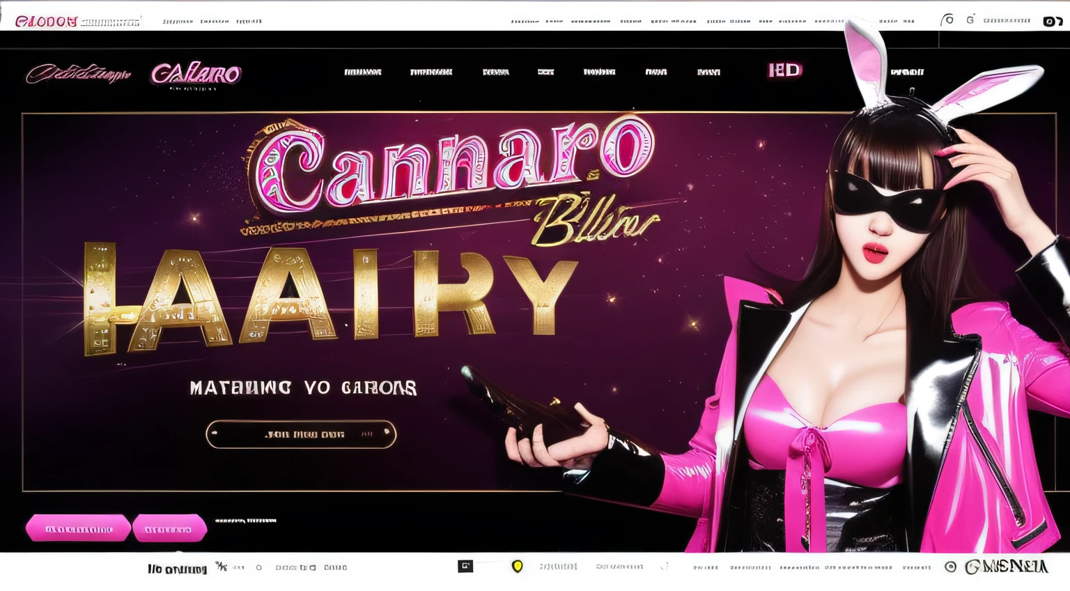 Casino Banner ads, 1girl, solo, wearing bunny mask, wearing mafia jacket, big boss girl, latex, banner template, promotion banner, ads banner, blank space, slot game ornament, theme, realistic, uhd, 4k, banner ads, party disco night club background, casino slot ornament, minimalis