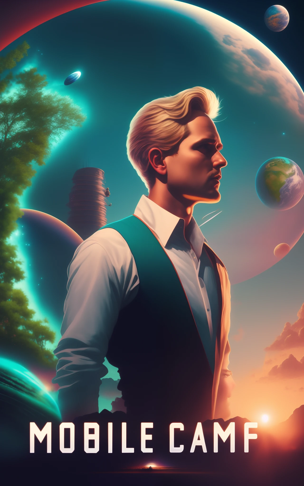 a man in a vest standing in front of a planet, key art, beeple and tim hildebrandt, in style of beeple, recusion beeple, artgem and beeple masterpiece, beeple artwork, beeple masterpiece, style hybrid mix of beeple, beeple art, beeple |