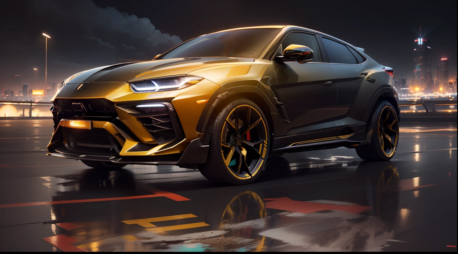 (kuvshinov:1), (samdoesart:1.1), (dreamlikeart:1), (nvinkpunk:1.4), (from_side:1.0), (wide angel view:1.2) Lamborghini urus in cyberpunk city, concept art, multi-colored ribbons, old paper texture, highly detailed, (large viewport showing a detailed planet:1.1), (very detailed sky:1.2), (highly detailed background:1.3), highly detailed, concept art, beautiful intricate filegrid facepaint, intricate, elegant