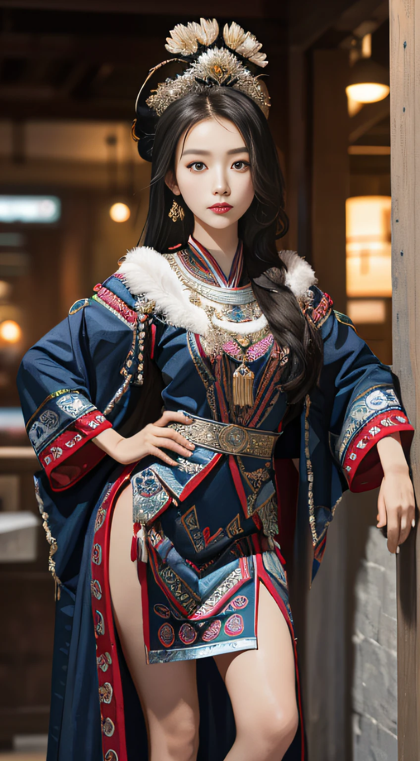 A Hmong,a beauty girl,are standing,Tall and tall,Big eyes melon seed face,Pretty and charming,Peugeot facial features