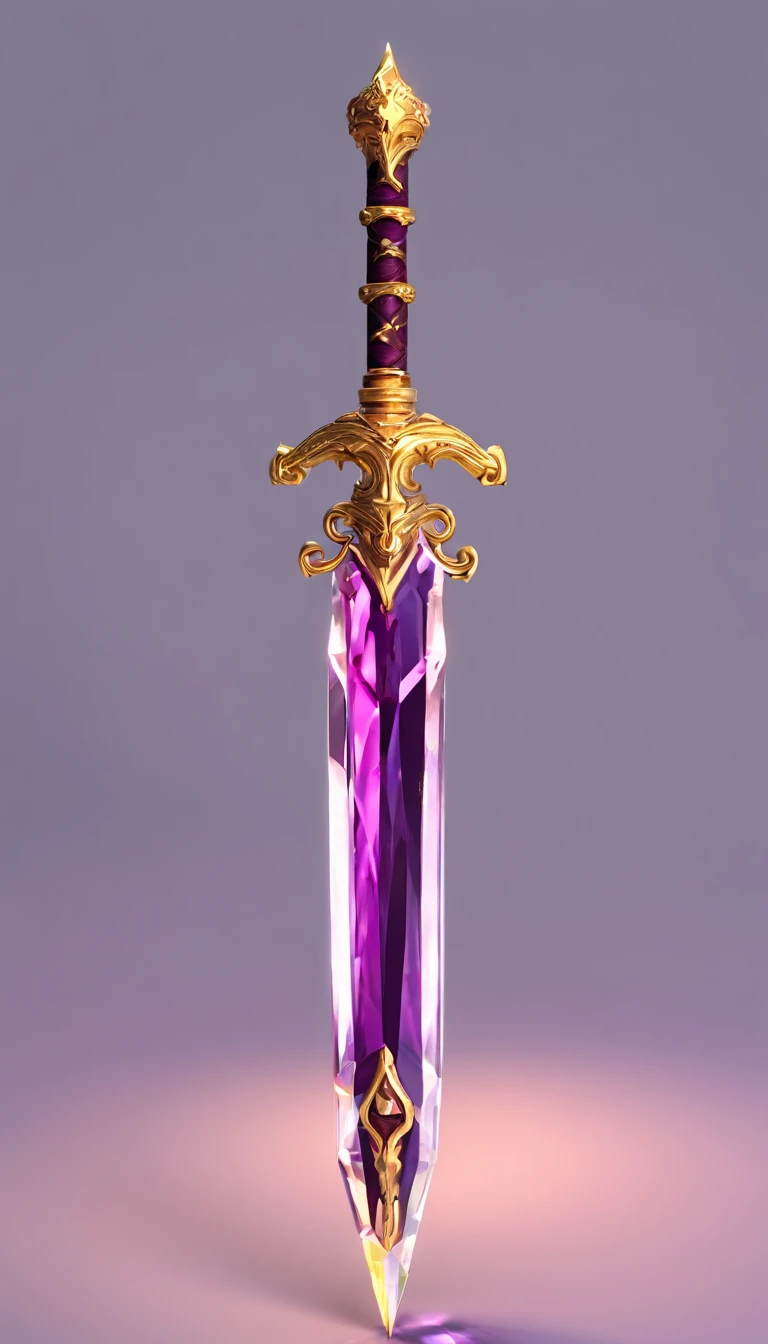 Purple crystal sword,Golden hilt,Set with rubies,crystal-clear,Dazzle