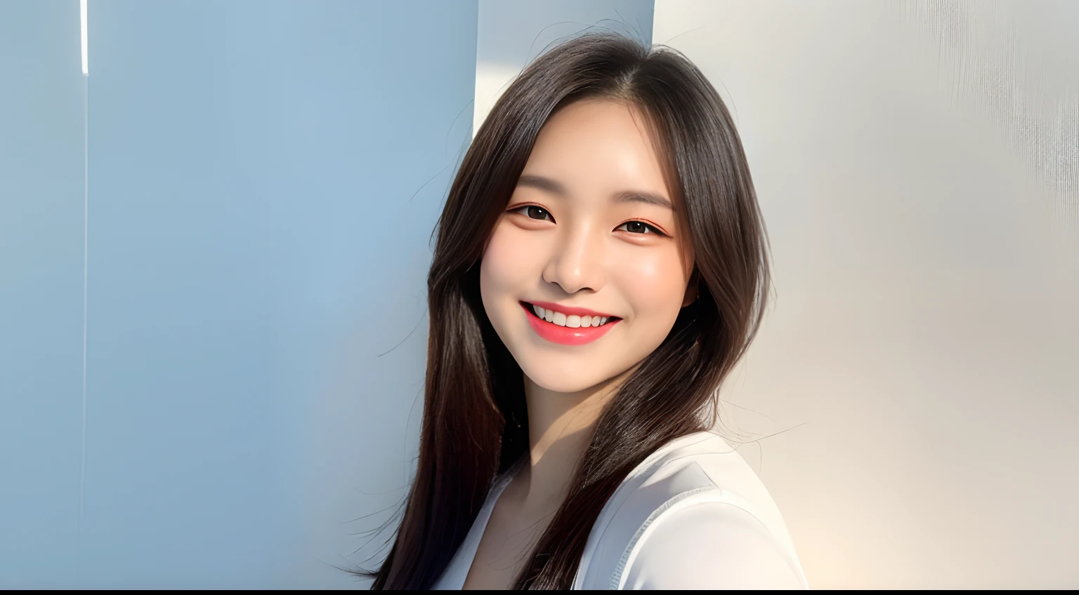 Best quality at best, masterpiece, 1Girl, beautifull face, (Photo Photorealistic:1.3), rim lighting, (High-detail skins:1.2), 8K UHD, DSLR, highs quality, high resolucion, 4k, 8K, Bokeh, absurderes, Best Ratio Four Fingers and One Thumb, (realisitic: 1.3), cute 1girl, white tea, mediuml breasts, short skirts, ((White background)), ((profile photo)), Smiling faces