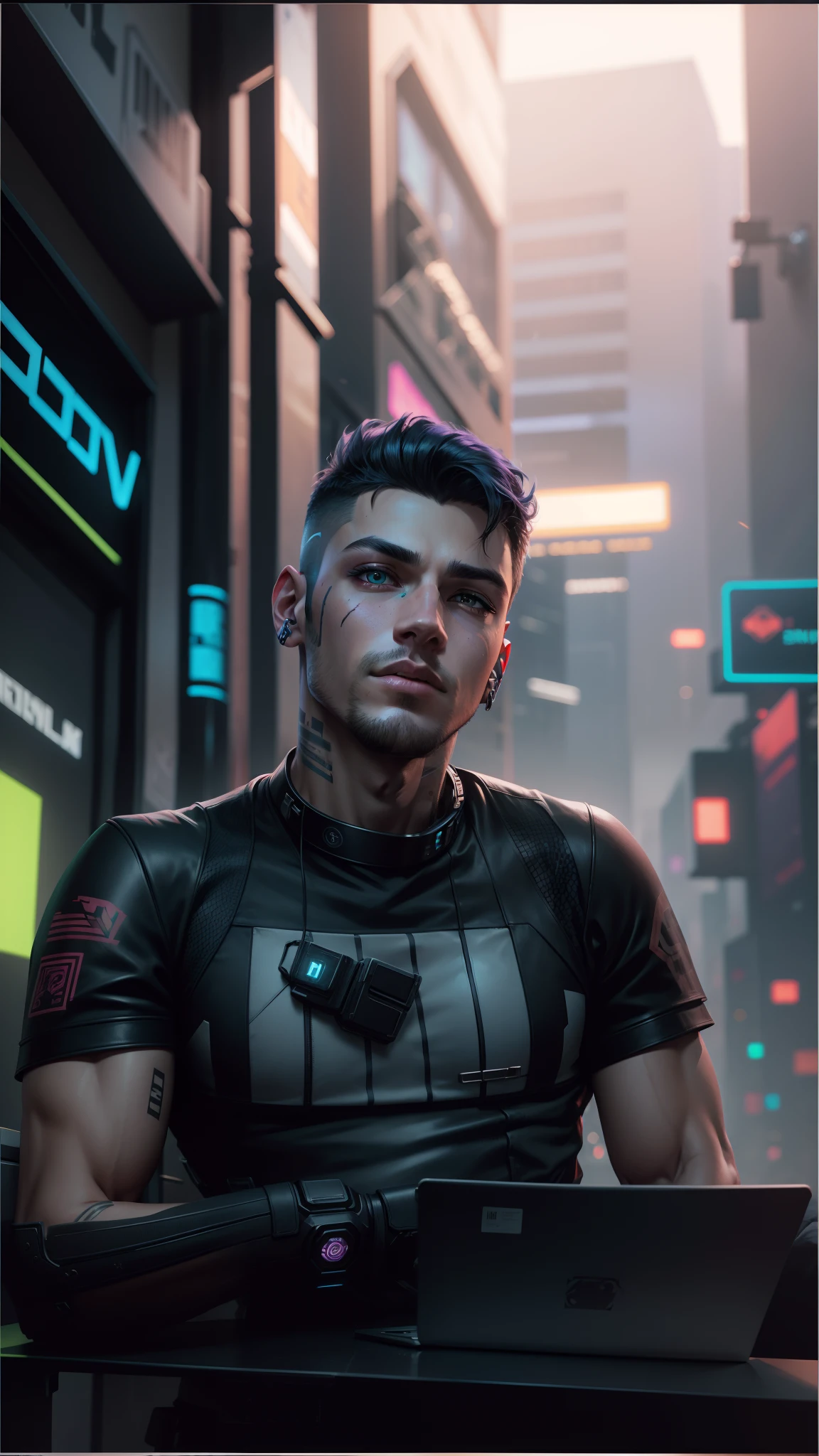 Change background cyberpunk handsome boy, ultra realistic face,8k