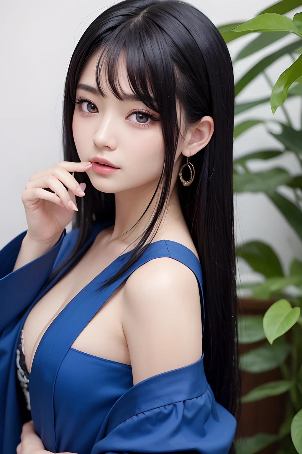 masterpiece、top-quality、japanes、beautiful young woman with、Glossy blue two、The eye、(Detailed pupils:1.2)、eye lashes、Beautiful bright black hair、striated hair、multi colored、Medium hair、face perfect、detaileds、