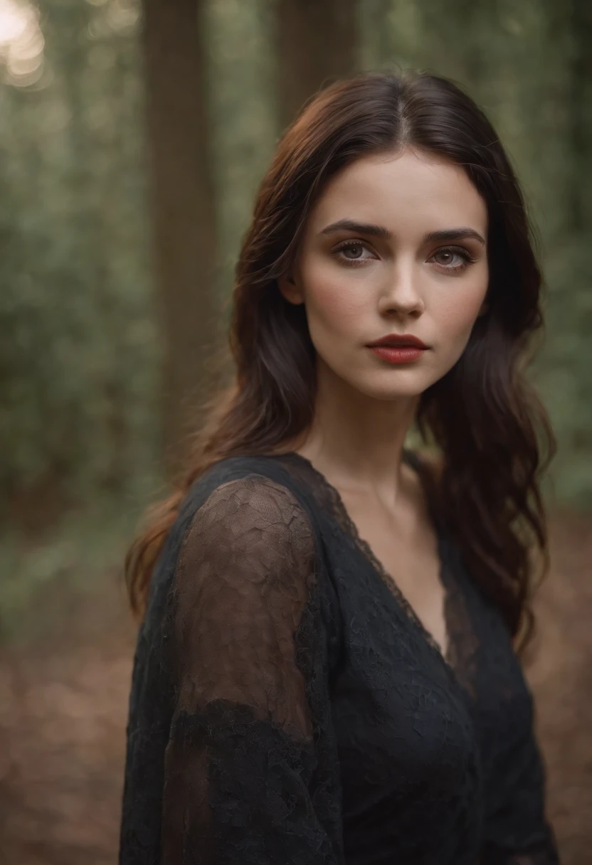 Memorable portrait of a dark-haired woman by TJ Drysdale, award-winning photo, Wounded facial expression and protective posture, Determination in stunning eyes, Cinematic + Dramatic portrait,, tragic + Heartbreaking, 16K --AR 3:2
