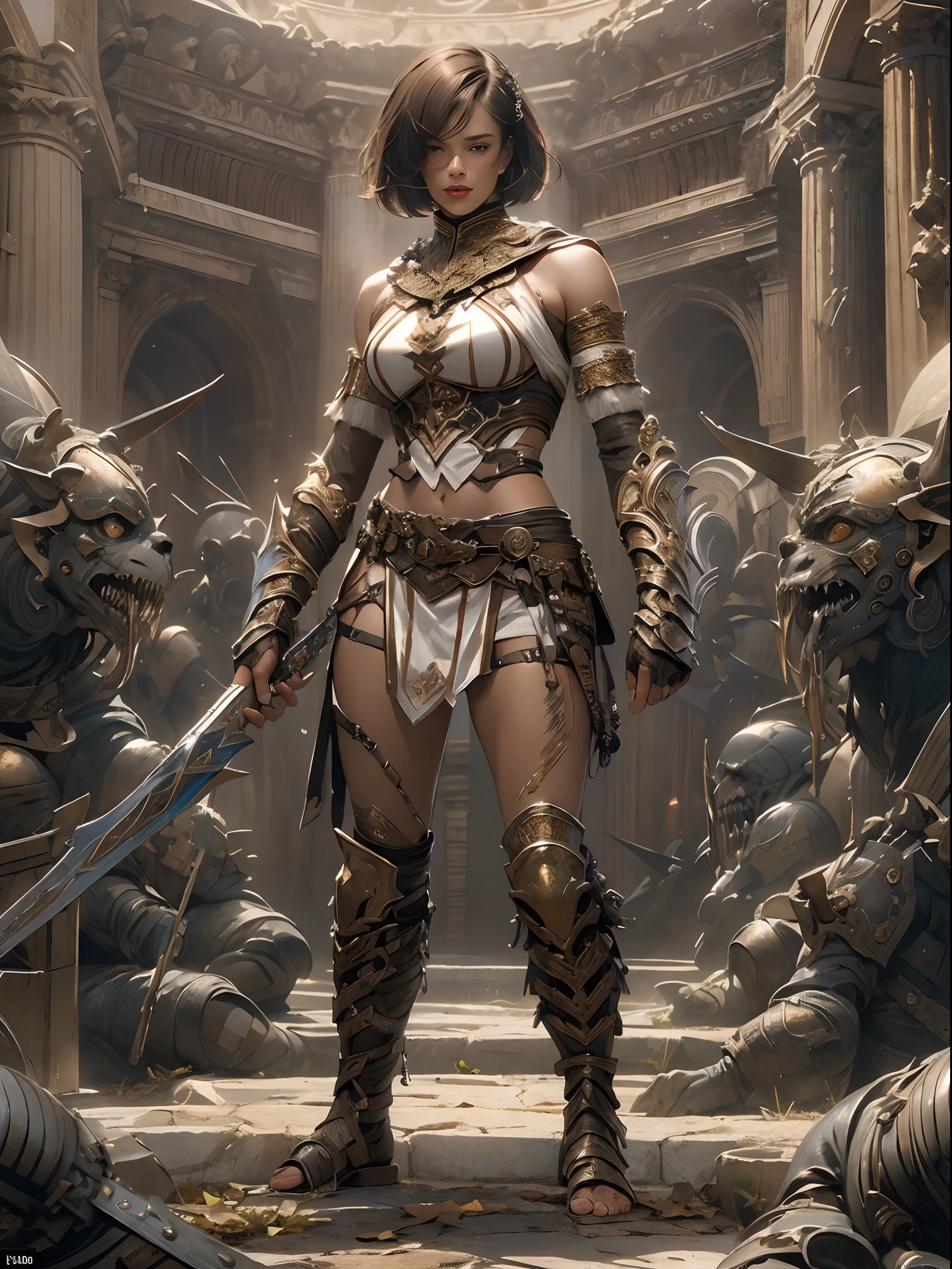 Beautiful female warrior in insanely sexy bikini armor