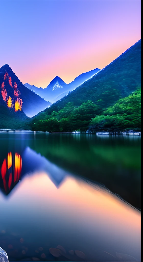 A beautiful Korean mountain and lake, (masterpiece), (portrait), (raw photo), (highly detailed CG unity 8k wallpaper) intricate, sharp focus, dramatic, realistic art