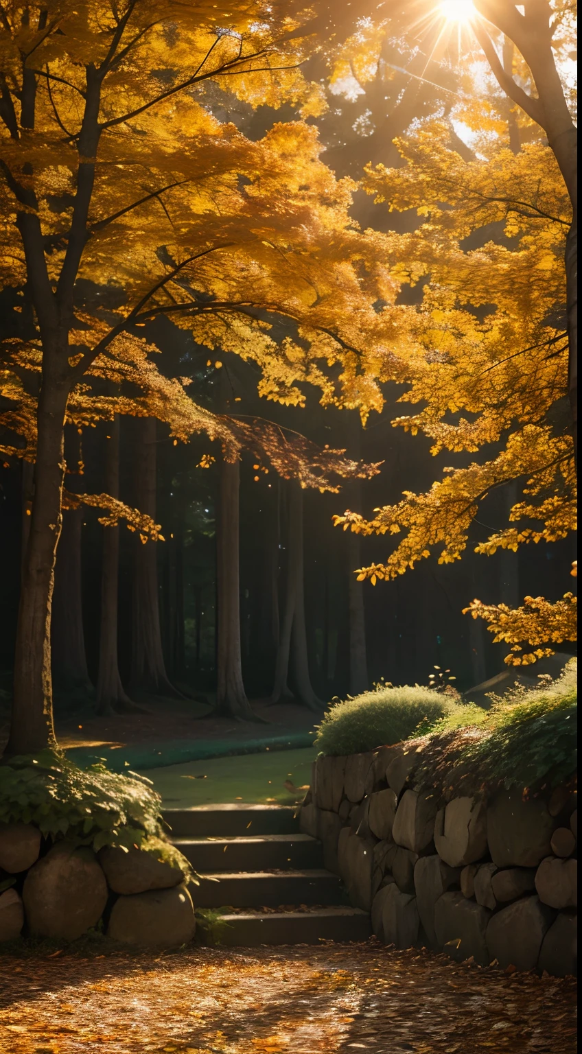 Autumn evening，Branches in the sun，Hang sunlight on the leaves，photorealestic，Natural soft light，Hyper-detailing，4K