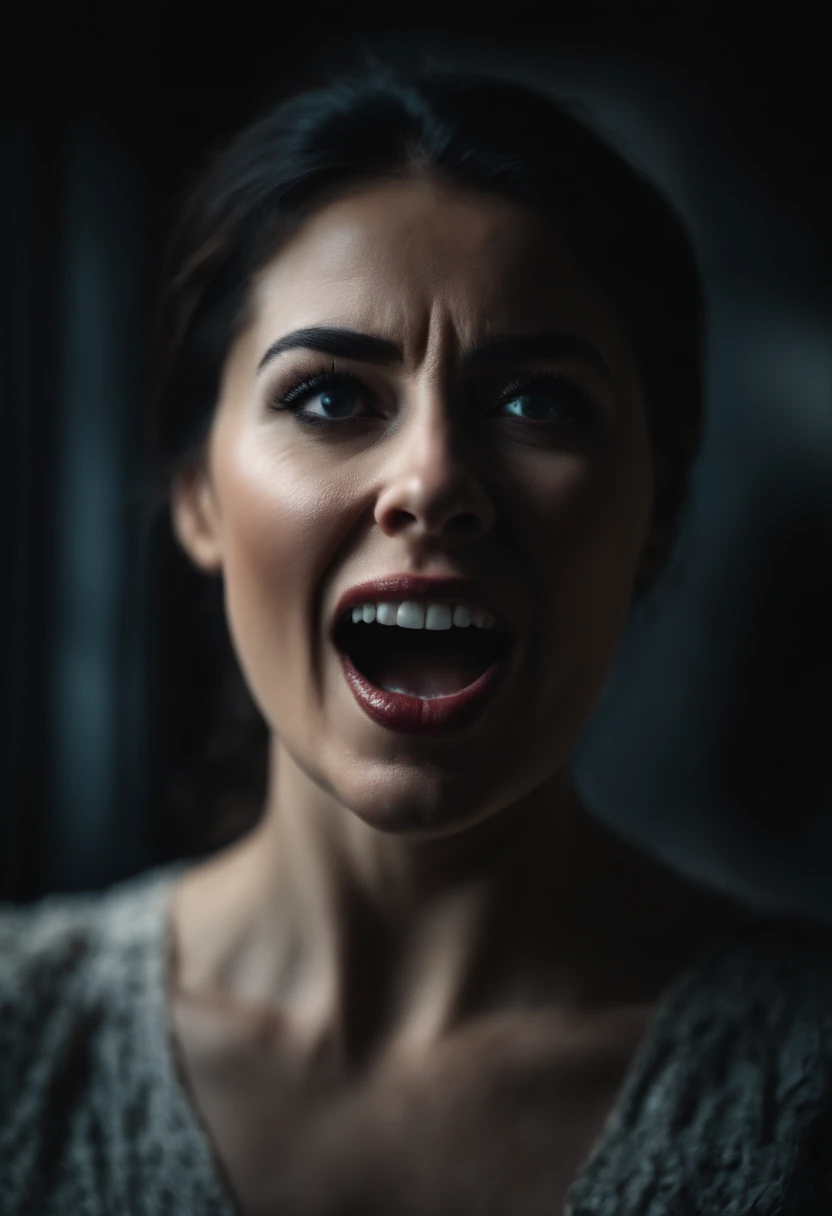 Screaming woman,horrified expression,