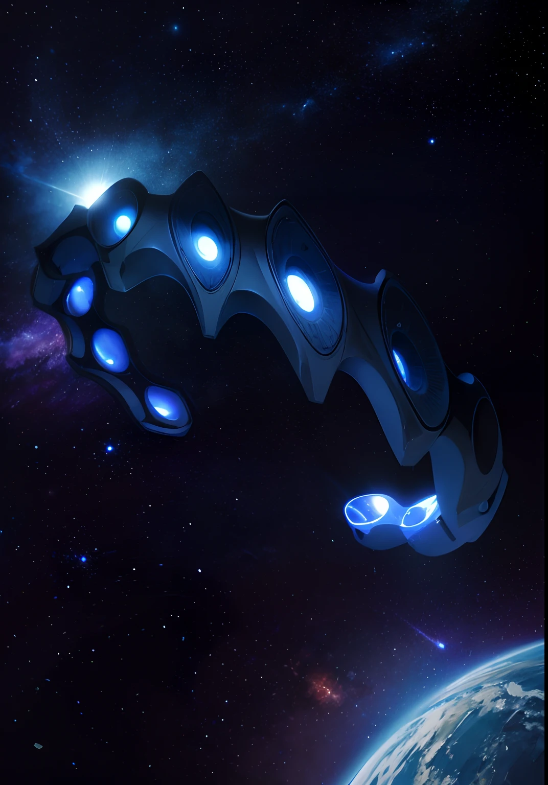 In the dark cosmic environment,A spaceship is levitating