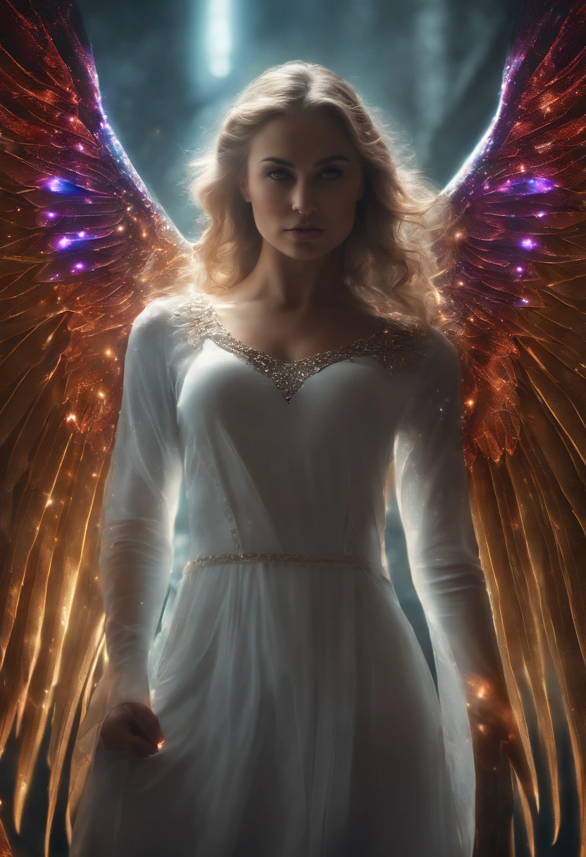 Cosmic Fallen Female Angel, Bright and clear eyes, Biomechanicals, Strangely, horrid, nightmare, Very bright colors, Light particles, There is bright light, Mshiv, wallpaper art, ultra HD wallpaper