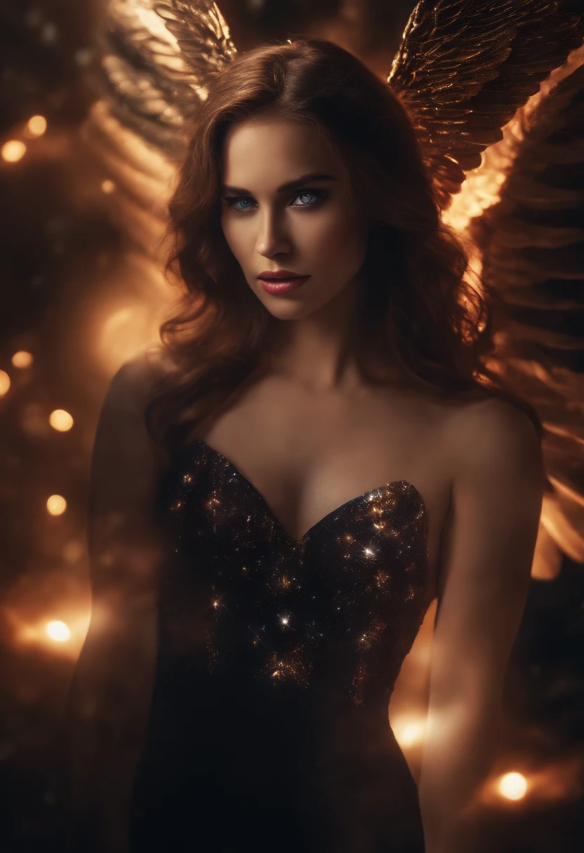 Cosmic Fallen Female Angel, Bright and clear eyes, Biomechanicals, Strangely, horrid, nightmare, Very bright colors, Light particles, There is bright light, Mshiv, wallpaper art, ultra HD wallpaper